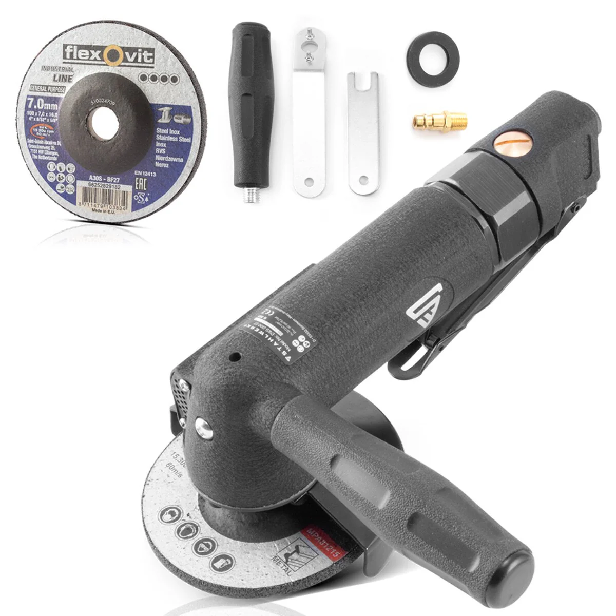 STAHLWERK DWS-1100 ST Professioneller Druckluft-Winkelschleifer in Industrieausführung für 100 mm Trenn- und Schruppscheiben - einsetzbar in der Werkstatt und bei KFZ-Arbeiten - Image 3