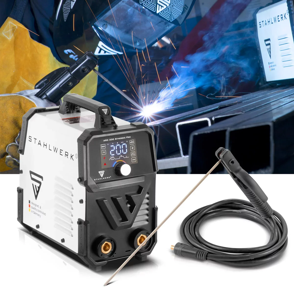 STAHLWERK ARC 200 Synergic Pro Elektroden-Schweißgerät, vollsynergischer MMA | E-Hand | Lift-TIG Inverter mit 200 Ampere und IGBT Technologie - Image 13