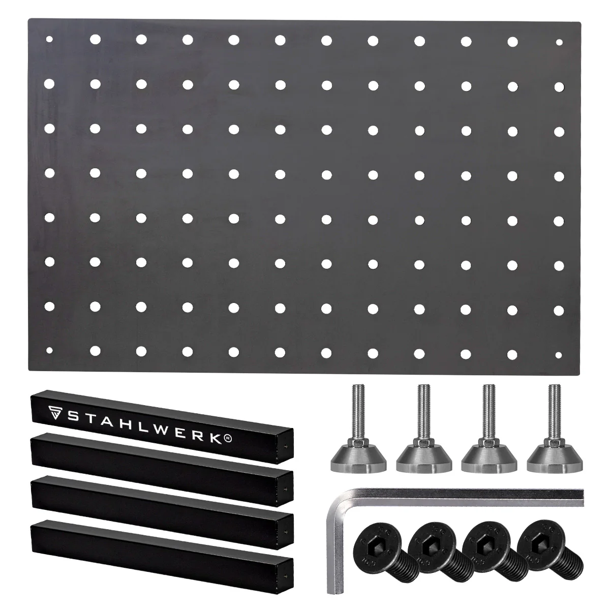 STAHLWERK Schweißtisch Montagetisch DIY-Bausatz mit massiver 12 mm Arbeitsplatte hochbelastbarer S355 Stahl, pulverbeschichtete Beine, nivellierbare Edelstahlfüße, Tragkraft bis 1,5 t - Image 3