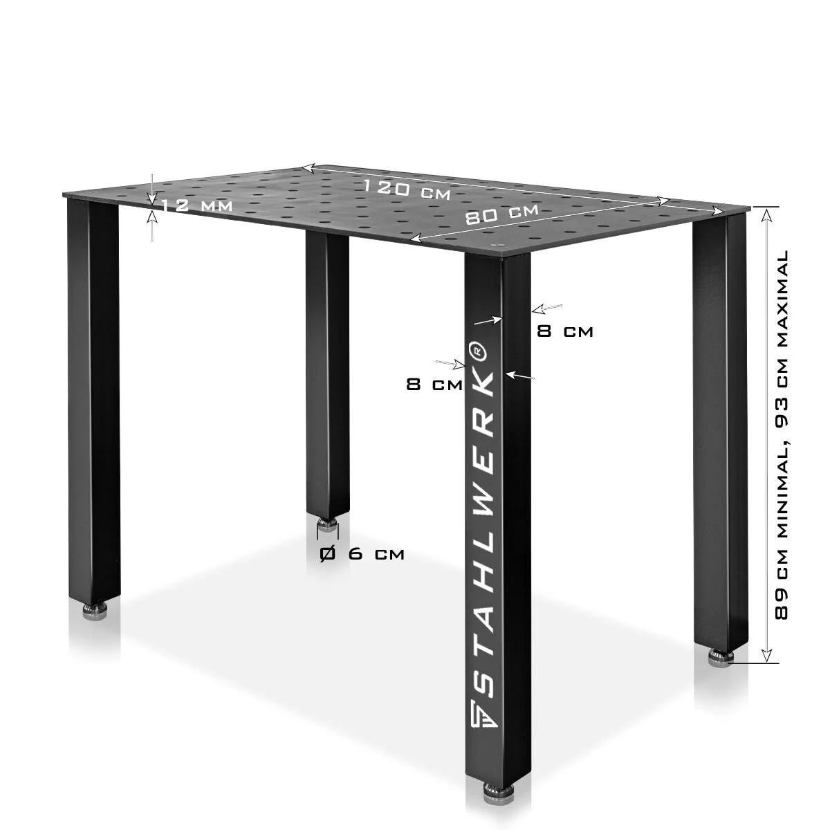STAHLWERK Schweißtisch Montagetisch DIY-Bausatz mit massiver 12 mm Arbeitsplatte hochbelastbarer S355 Stahl, pulverbeschichtete Beine, nivellierbare Edelstahlfüße, Tragkraft bis 1,5 t - Image 4