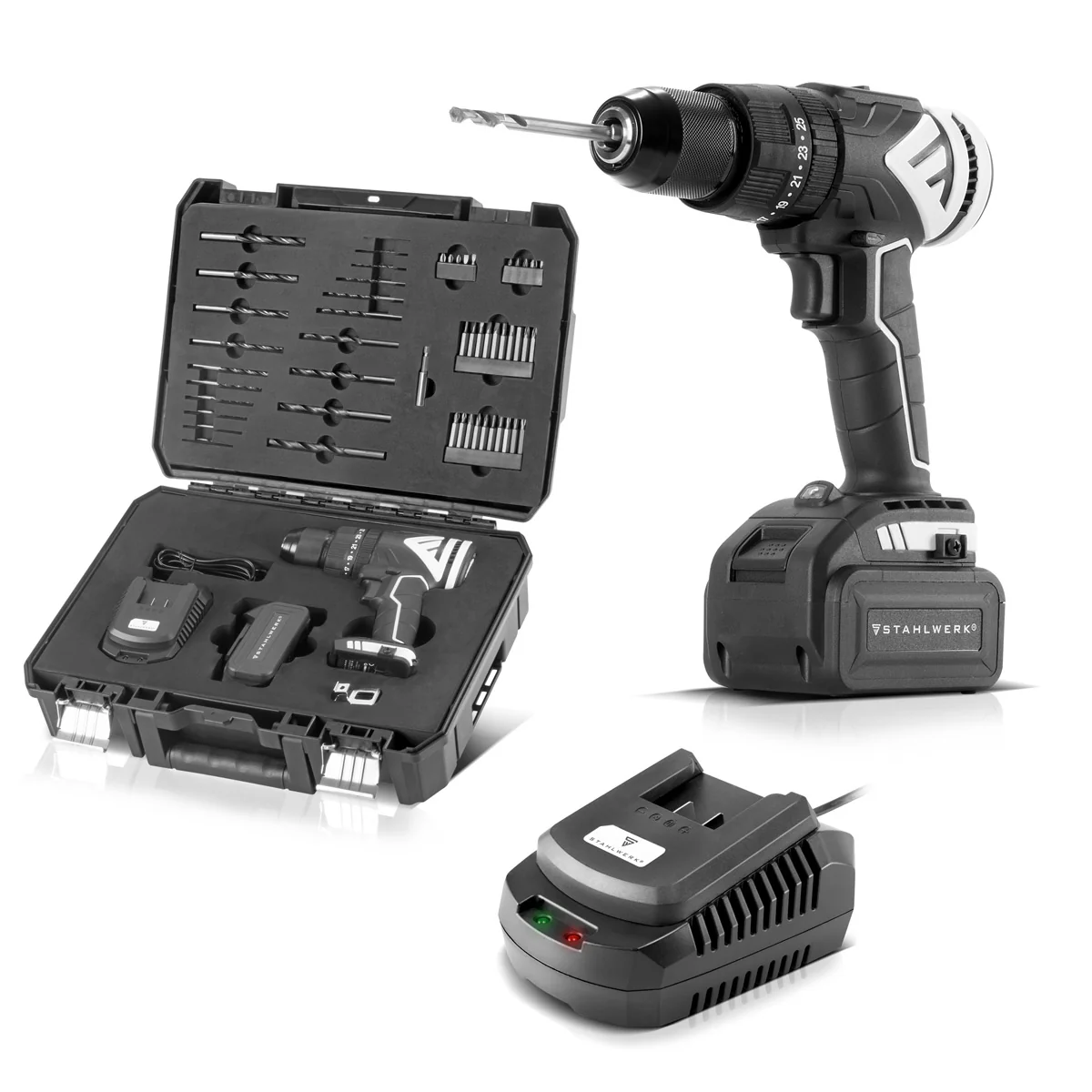 STAHLWERK Akku-Schlagbohrschrauber ASB-20 ST mit 20 Volt-System und Brushless-Technologie Akkuschrauber | Akkubohrer | Bohrschrauber inklusive Akku, Ladegerät, Maschinenkoffer, Bit- und Bohrer-Set - Image 3