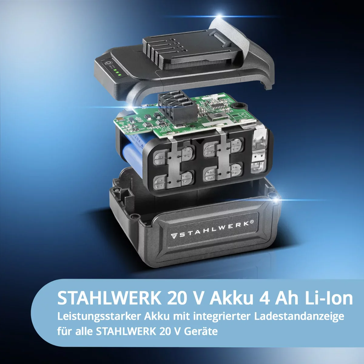 STAHLWERK Brushless Akku Winkelschleifer AWS-20 Bürstenlos 20 V/4Ah Akku System, 0 - 7500 min-1, Scheibengrößen 115 mm & 125 mm, inklusive 1 x 4 Ah Akku und Ladegerät - Image 4