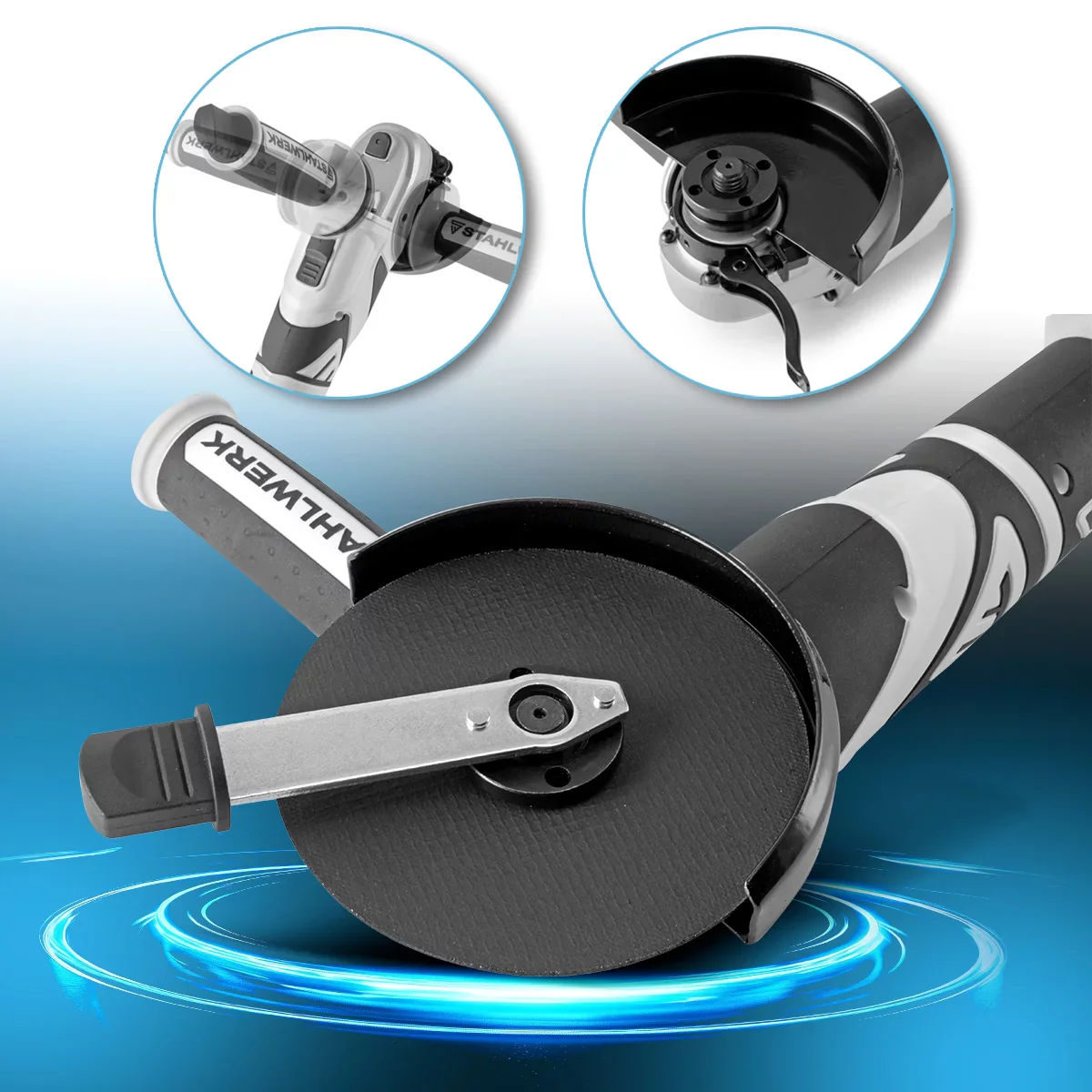 STAHLWERK Brushless Akku Winkelschleifer AWS-20 Bürstenlos 20 V/4Ah Akku System, 0 - 7500 min-1, Scheibengrößen 115 mm & 125 mm, inklusive 1 x 4 Ah Akku und Ladegerät - Image 8