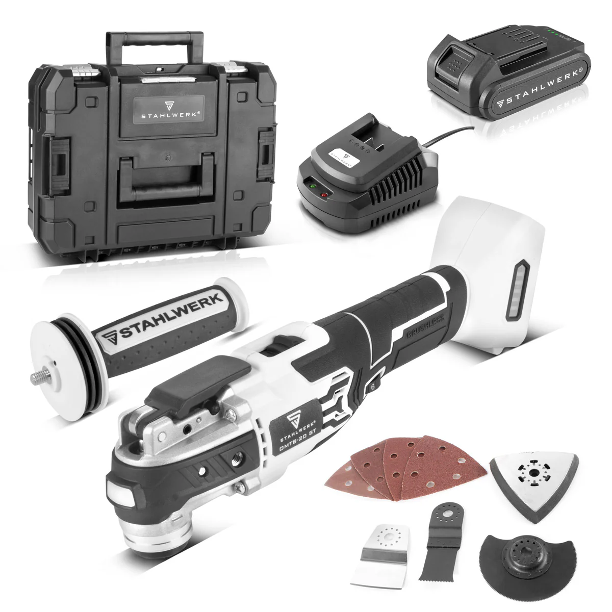 STAHLWERK Oszillierendes Akku Multifunktionswerkzeug OMTB-20 ST mit 900 Watt, 10.500-20.000 U/min und 20 V Akku-System, Deltaschleifer / Oszillationswerkzeug / Multicutter mit Brushless Technologie - Image 3
