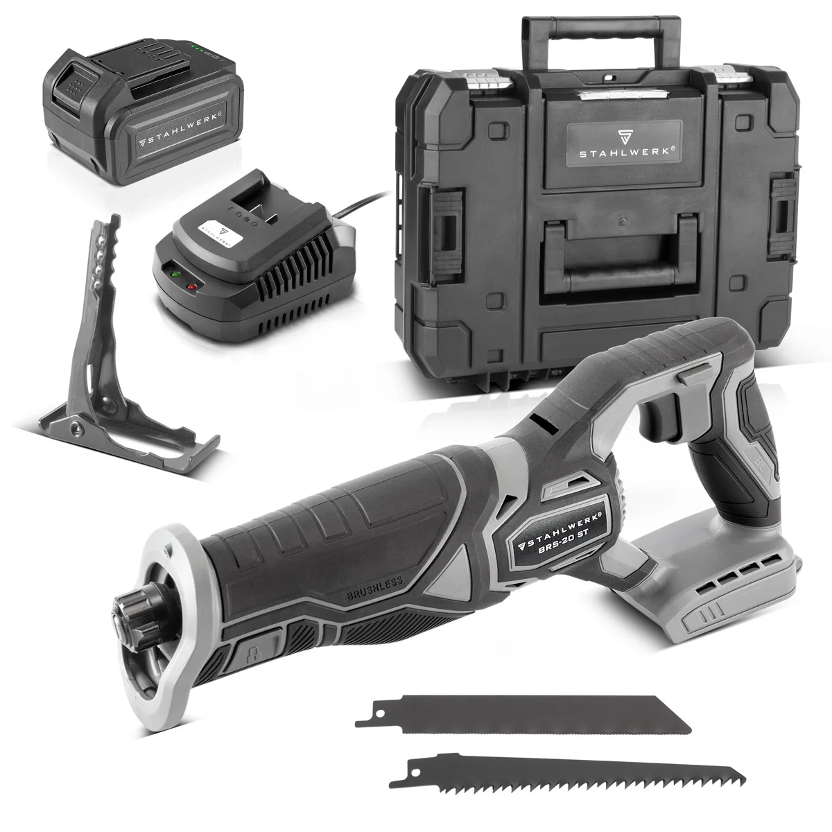 STAHLWERK Brushless Akku-Säbelsäge BRS-20 ST Reciprosäge / Stichsäge / Universalsäge mit 20 Volt, 4 Ah Li Ion Akku, Schnellspannfutter, 0-2600 U/min Leerlaufdrehzahl, 28 mm Hublänge - Image 3