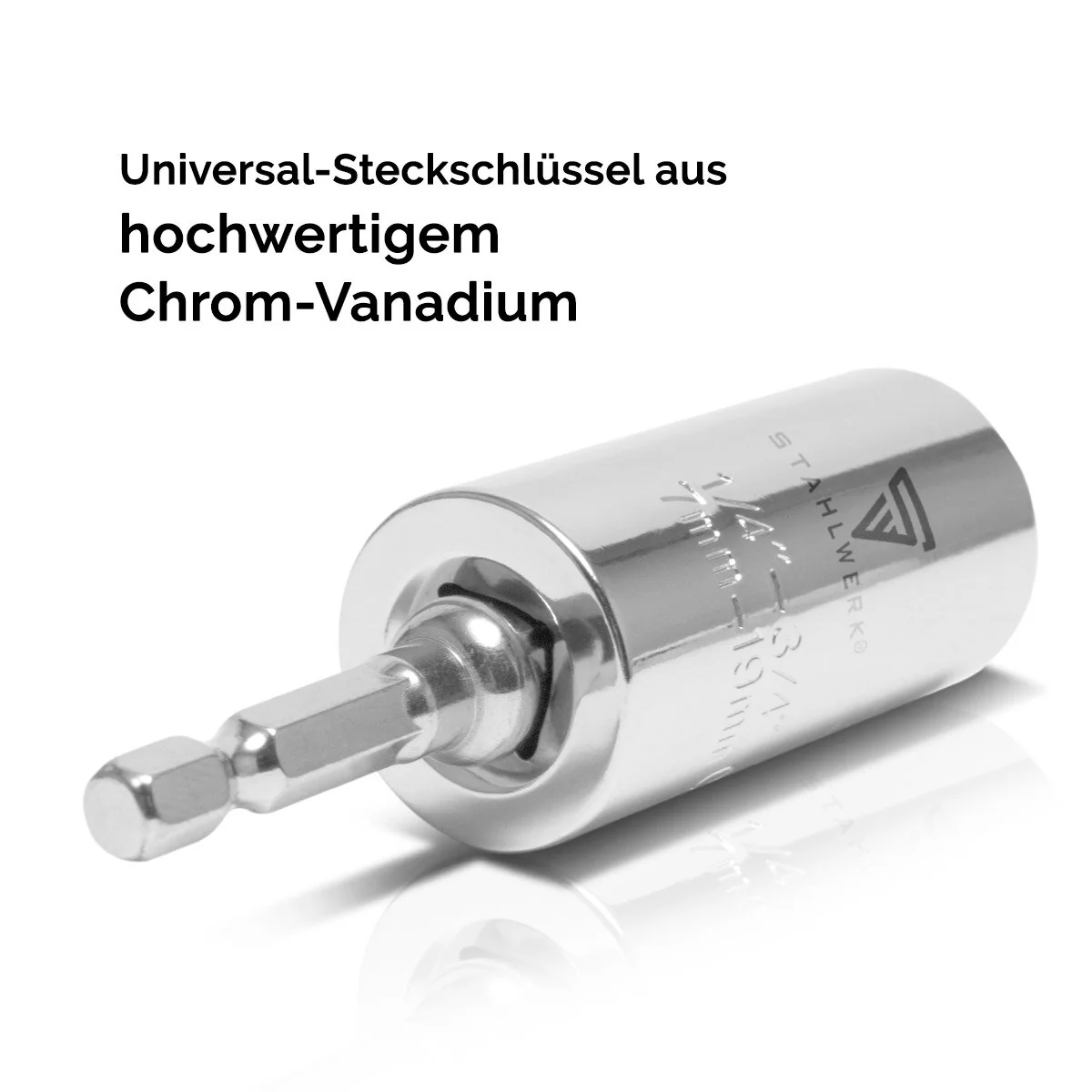 STAHLWERK Universal-Steckschlüssel 7-19 mm Multifunktionsnuss für 3/8" Ratschen inklusive Adapter für Akku-und Elektrobohrmaschinen - Image 4