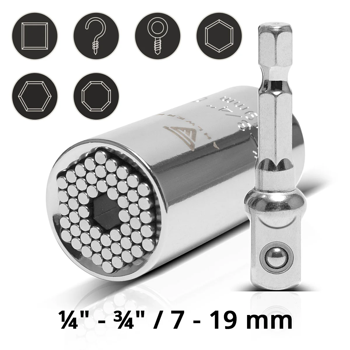 STAHLWERK Universal-Steckschlüssel 7-19 mm Multifunktionsnuss für 3/8" Ratschen inklusive Adapter für Akku-und Elektrobohrmaschinen - Image 5