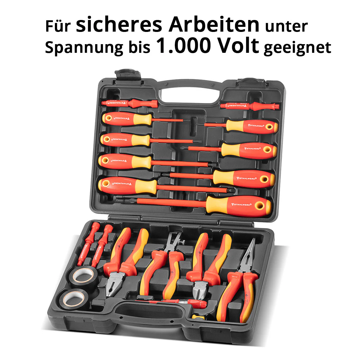 STAHLWERK VDE 1000V 20-teiliges isoliertes Schraubendreher- und Zangen Set VSZ-20 ST Profi Schraubenzieher Set | Elektriker Werkzeug Set | Elektro Schraubendreher-Satz inklusive Werkzeugkoffer - Image 4