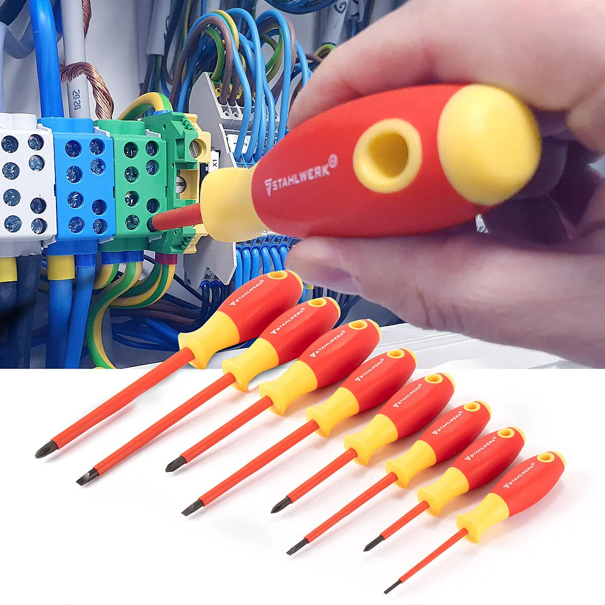 STAHLWERK VDE 1000V 20-teiliges isoliertes Schraubendreher- und Zangen Set VSZ-20 ST Profi Schraubenzieher Set | Elektriker Werkzeug Set | Elektro Schraubendreher-Satz inklusive Werkzeugkoffer - Image 8