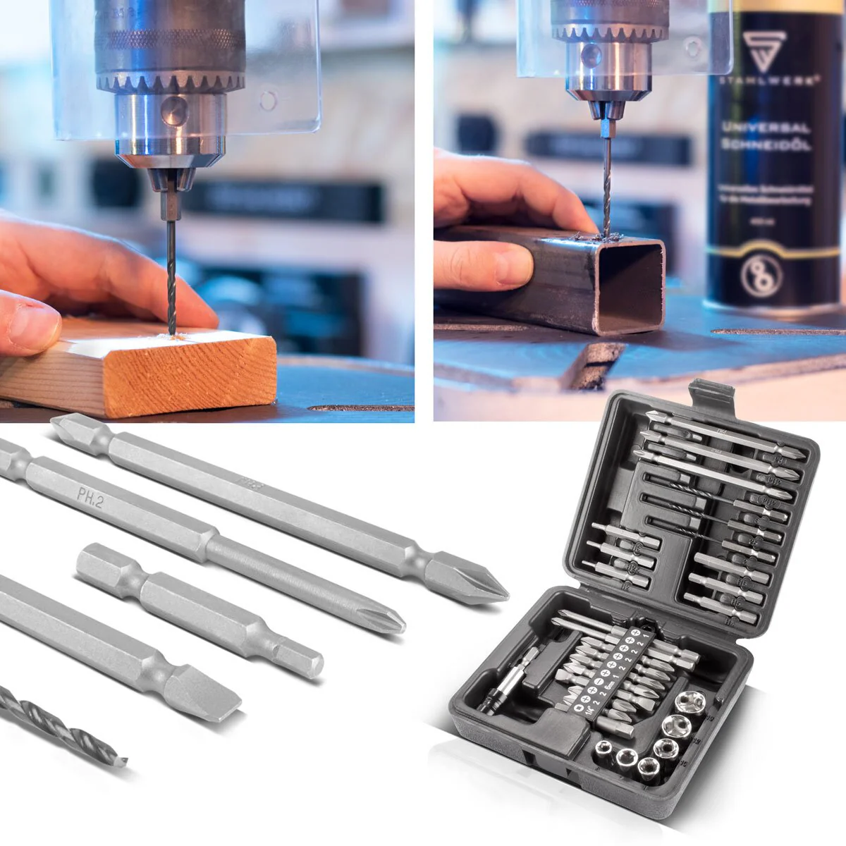 STAHLWERK 28-teiliges Schraubendreher-Bit-Set mit Sechskant-Schaft für Akkuschrauber, Bitsatz und Stecknusssatz aus Chrom-Vanadium inklusive Transportbox | Schraubenzieher Set | Steckschlüsselsatz - Image 8