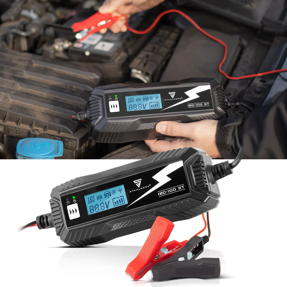 STAHLWERK Batterieladegerät IBC-100 ST mit Mikroprozessor und 10 Lademodi für 12V/24V AGM, VRLA, MF, SLA und GEL-Batterien | Intelligentes Ladegerät für Auto und Motorrad - Image 8
