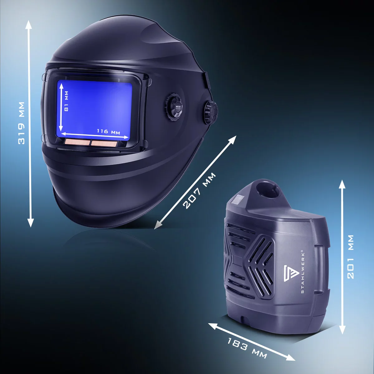 STAHLWERK 3-in-1 Automatik-Schweißhelm BOOSTER AIR | Schweißhelm mit Frischluftzufuhr | PAPR-System | True-Colour-Farbwiedergabe | Jobspeicher | Abdunkelung DIN 4 bis DIN 13 | Optische Klasse 1/1/1/2 - Image 10