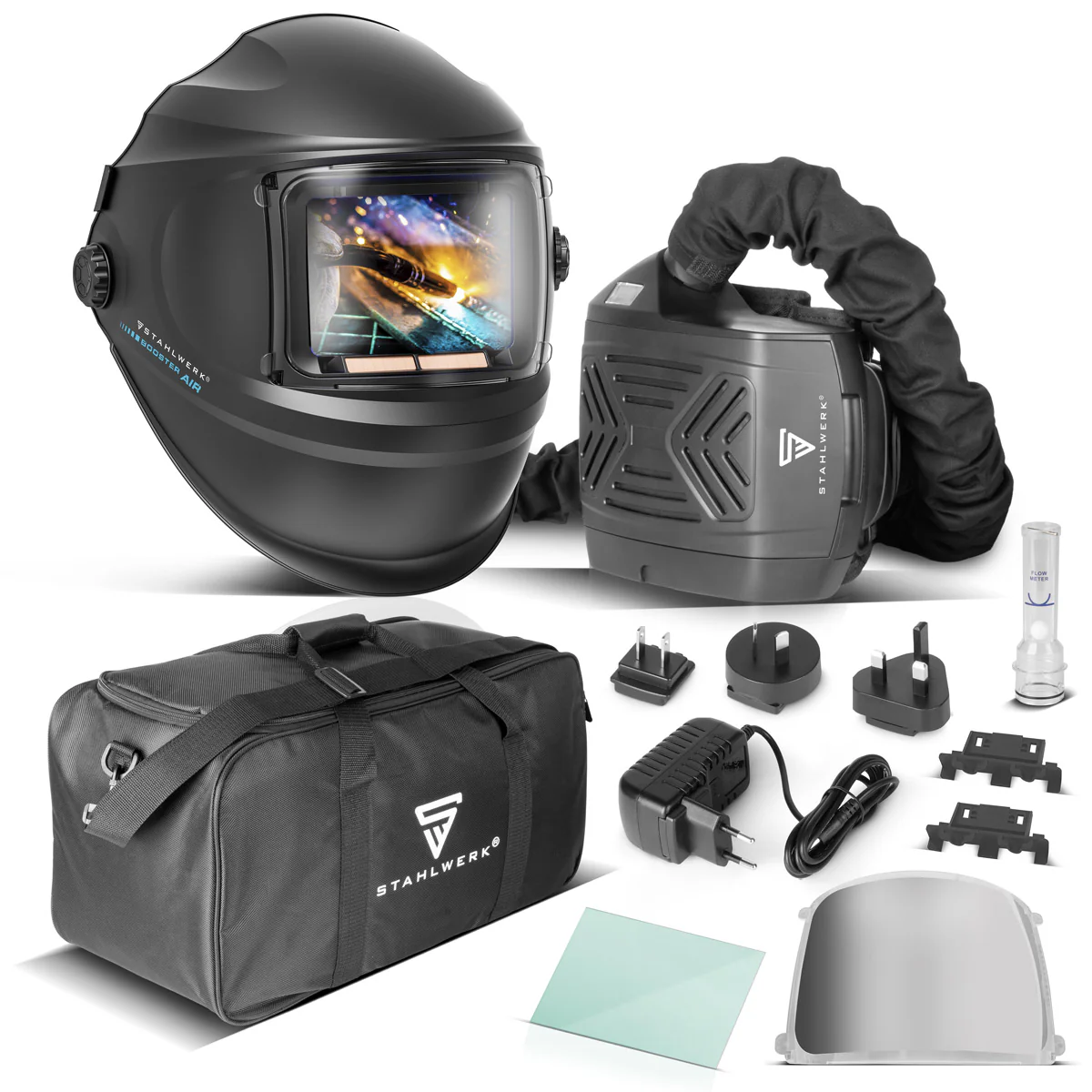 STAHLWERK 3-in-1 Automatik-Schweißhelm BOOSTER AIR | Schweißhelm mit Frischluftzufuhr | PAPR-System | True-Colour-Farbwiedergabe | Jobspeicher | Abdunkelung DIN 4 bis DIN 13 | Optische Klasse 1/1/1/2 - Image 3