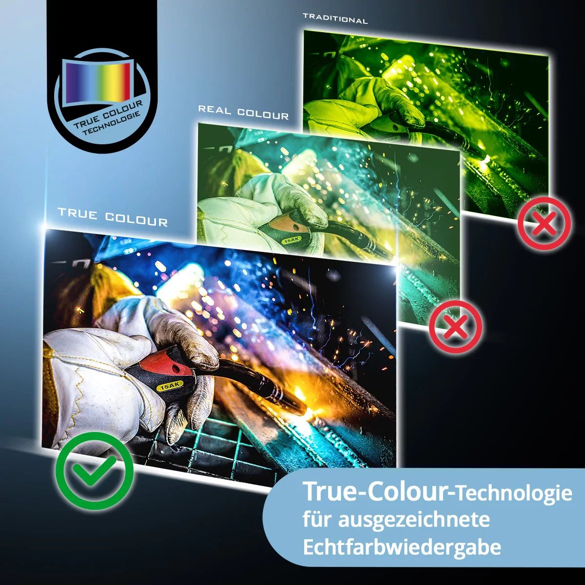 STAHLWERK 3-in-1 Automatik-Schweißhelm BOOSTER AIR | Schweißhelm mit Frischluftzufuhr | PAPR-System | True-Colour-Farbwiedergabe | Jobspeicher | Abdunkelung DIN 4 bis DIN 13 | Optische Klasse 1/1/1/2 - Image 6