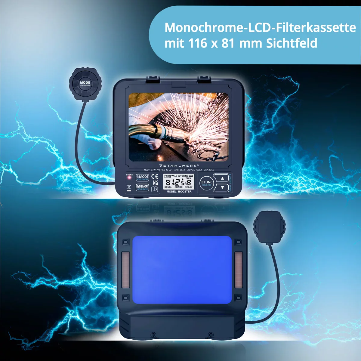 STAHLWERK 3-in-1 Automatik-Schweißhelm BOOSTER AIR | Schweißhelm mit Frischluftzufuhr | PAPR-System | True-Colour-Farbwiedergabe | Jobspeicher | Abdunkelung DIN 4 bis DIN 13 | Optische Klasse 1/1/1/2 - Image 8