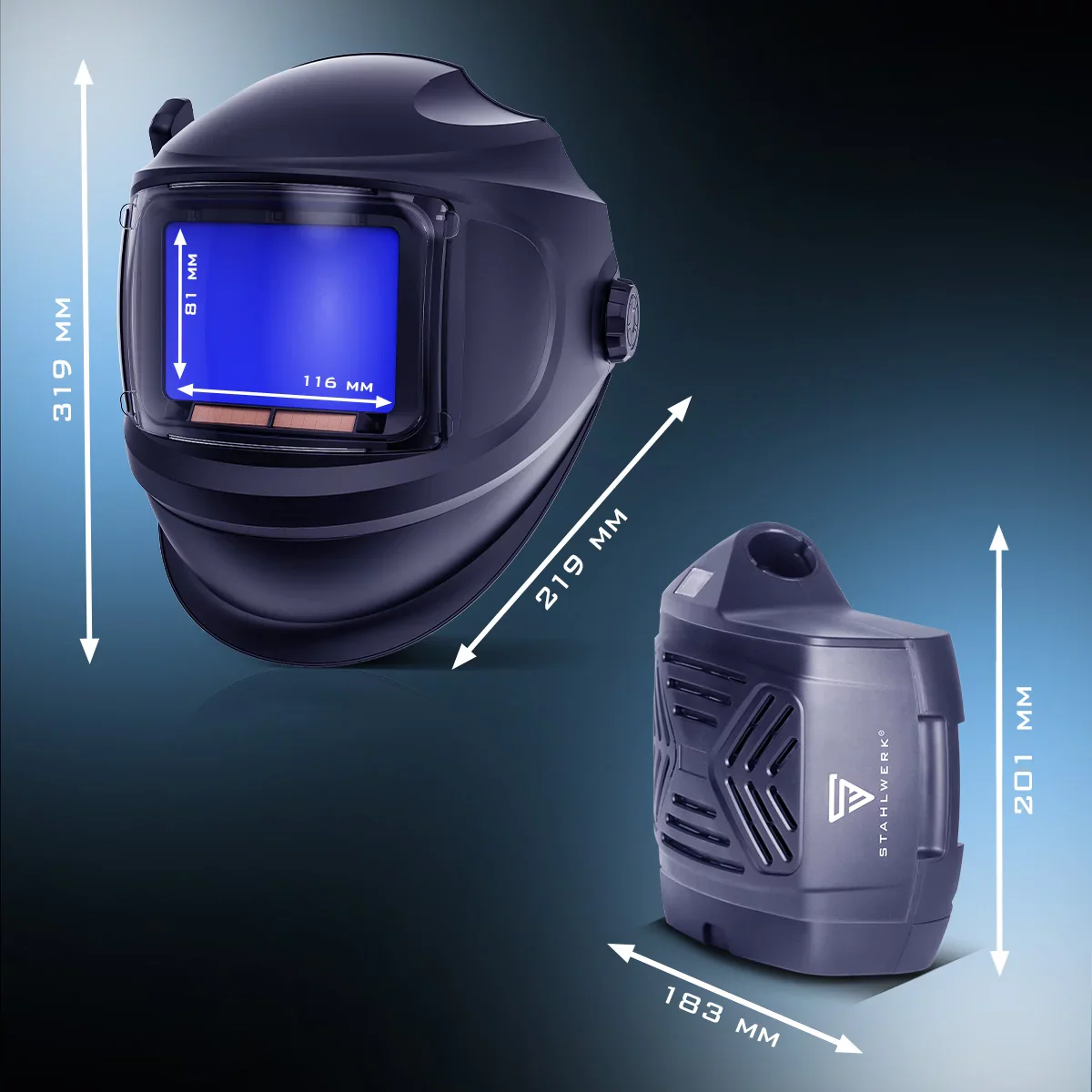 STAHLWERK 3-in-1 Automatik-Schweißhelm MASTER AIR | Schweißhelm mit Frischluftzufuhr | Bluetooth-Fernsteuerung | True-Colour-Farbwiedergabe | Abdunkelung DIN 4 bis DIN 14 | Optische Klasse 1/1/1/1 - Image 11