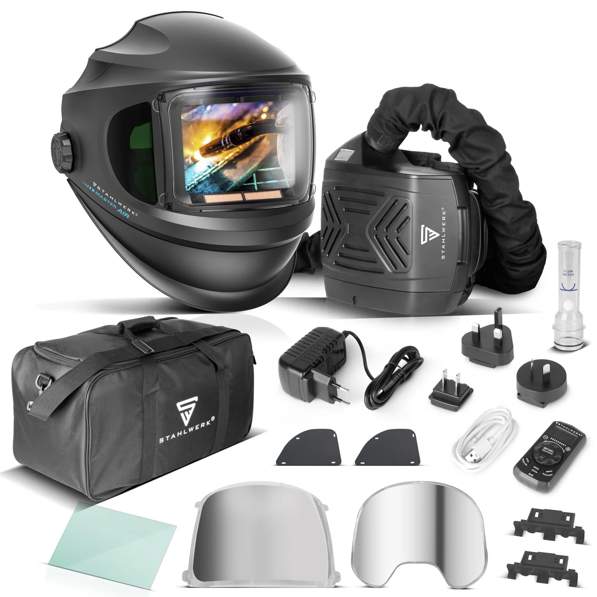 STAHLWERK 3-in-1 Automatik-Schweißhelm MASTER AIR | Schweißhelm mit Frischluftzufuhr | Bluetooth-Fernsteuerung | True-Colour-Farbwiedergabe | Abdunkelung DIN 4 bis DIN 14 | Optische Klasse 1/1/1/1 - Image 3