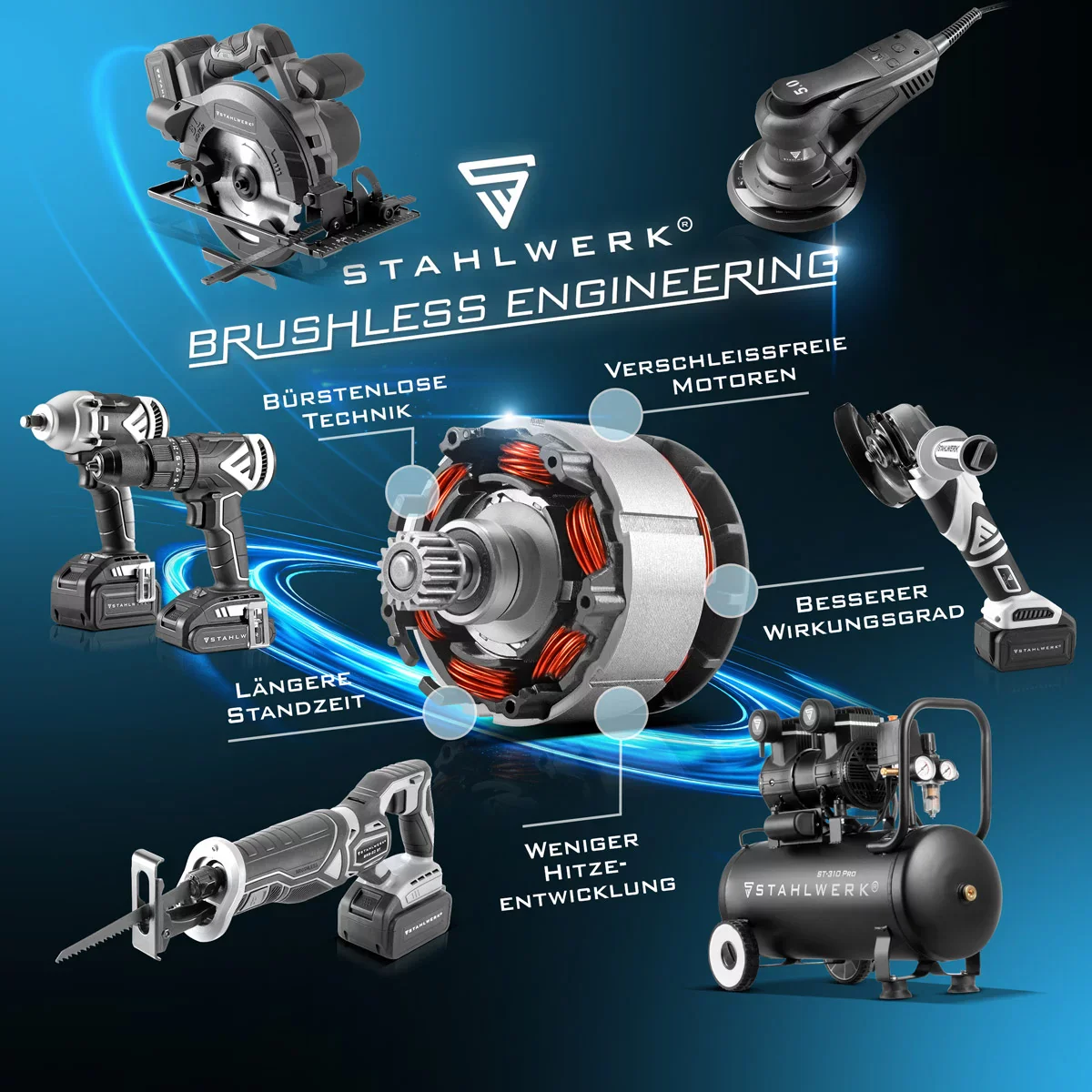 STAHLWERK Akku-Druckluftkompressor ADK-20 ST | 72 Watt Leistung und 2 Ah Akku | Mini-Kompressor zum Aufpumpen von Reifen, Bällen | Elektrische Luftpumpe mit Digitalanzeige und Beleuchtung | Luftkompressor - Image 13