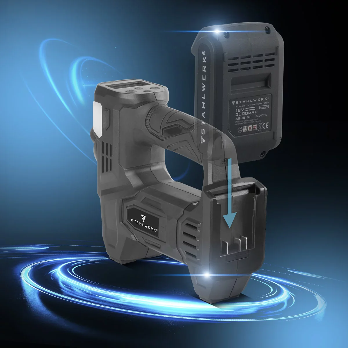 STAHLWERK Akku-Druckluftkompressor ADK-20 ST | 72 Watt Leistung und 2 Ah Akku | Mini-Kompressor zum Aufpumpen von Reifen, Bällen | Elektrische Luftpumpe mit Digitalanzeige und Beleuchtung | Luftkompressor - Image 6