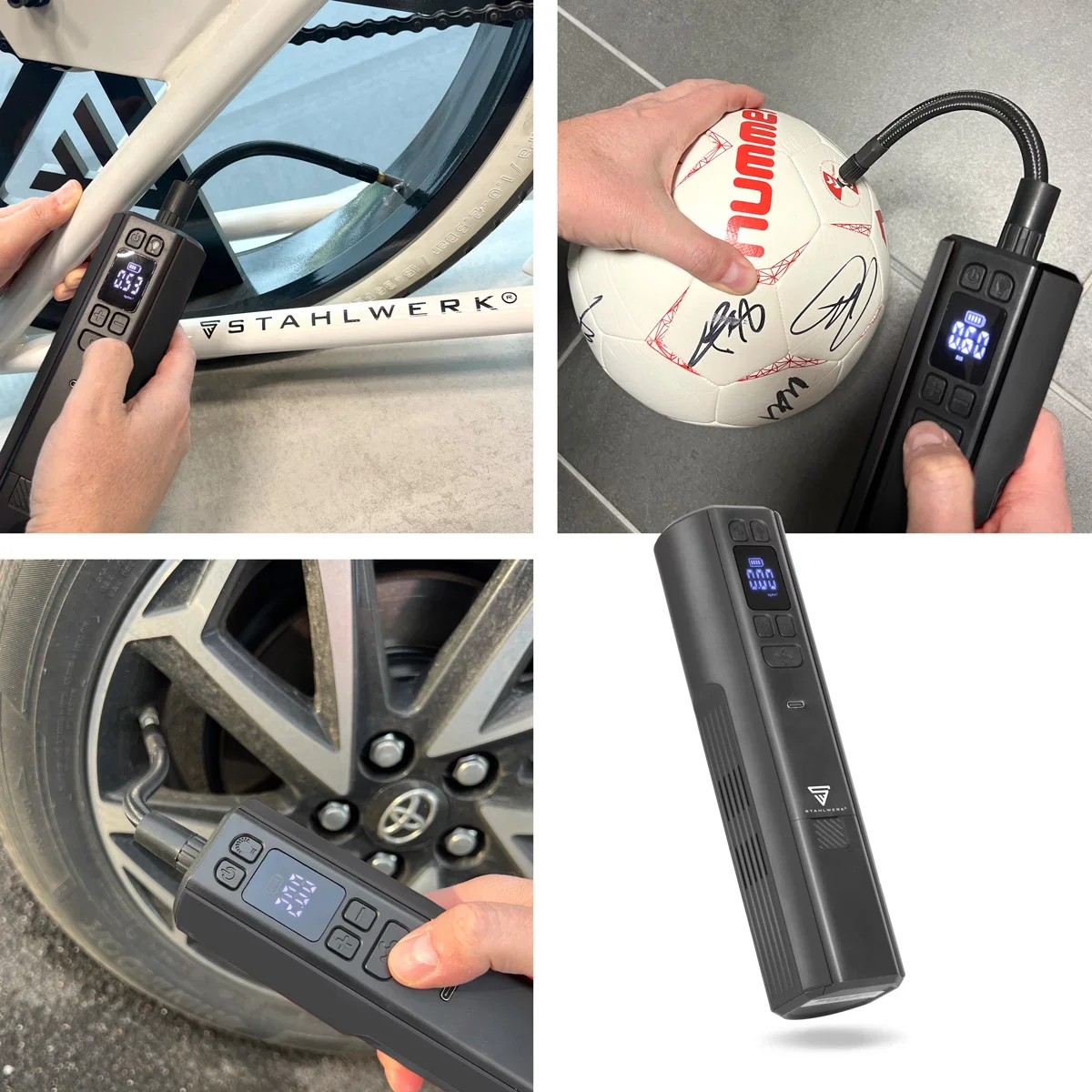 STAHLWERK Akku-Kompressor HF-800 ST | Reifenkompressor mit 4.000 mAh Lithium-Akku | 80 W Leistung, max. 4,2 bar | Digitaldisplay mit psi/bar/kg/cm² | Automatik-Abschaltung | LED-Arbeitslicht - Image 10