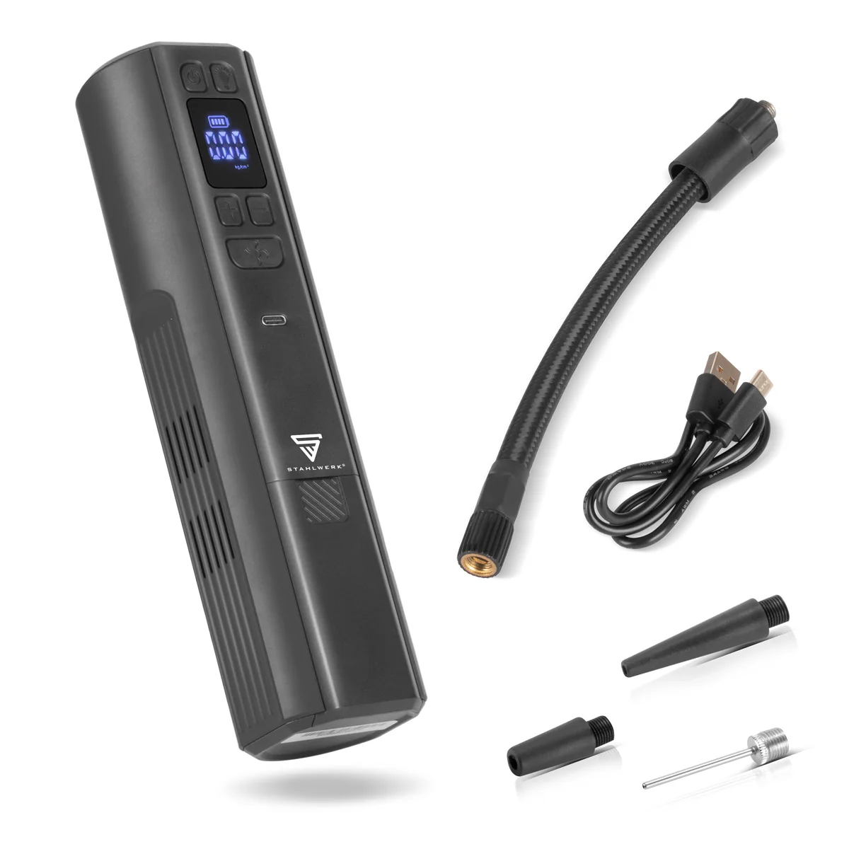 STAHLWERK Akku-Kompressor HF-800 ST | Reifenkompressor mit 4.000 mAh Lithium-Akku | 80 W Leistung, max. 4,2 bar | Digitaldisplay mit psi/bar/kg/cm² | Automatik-Abschaltung | LED-Arbeitslicht - Image 3