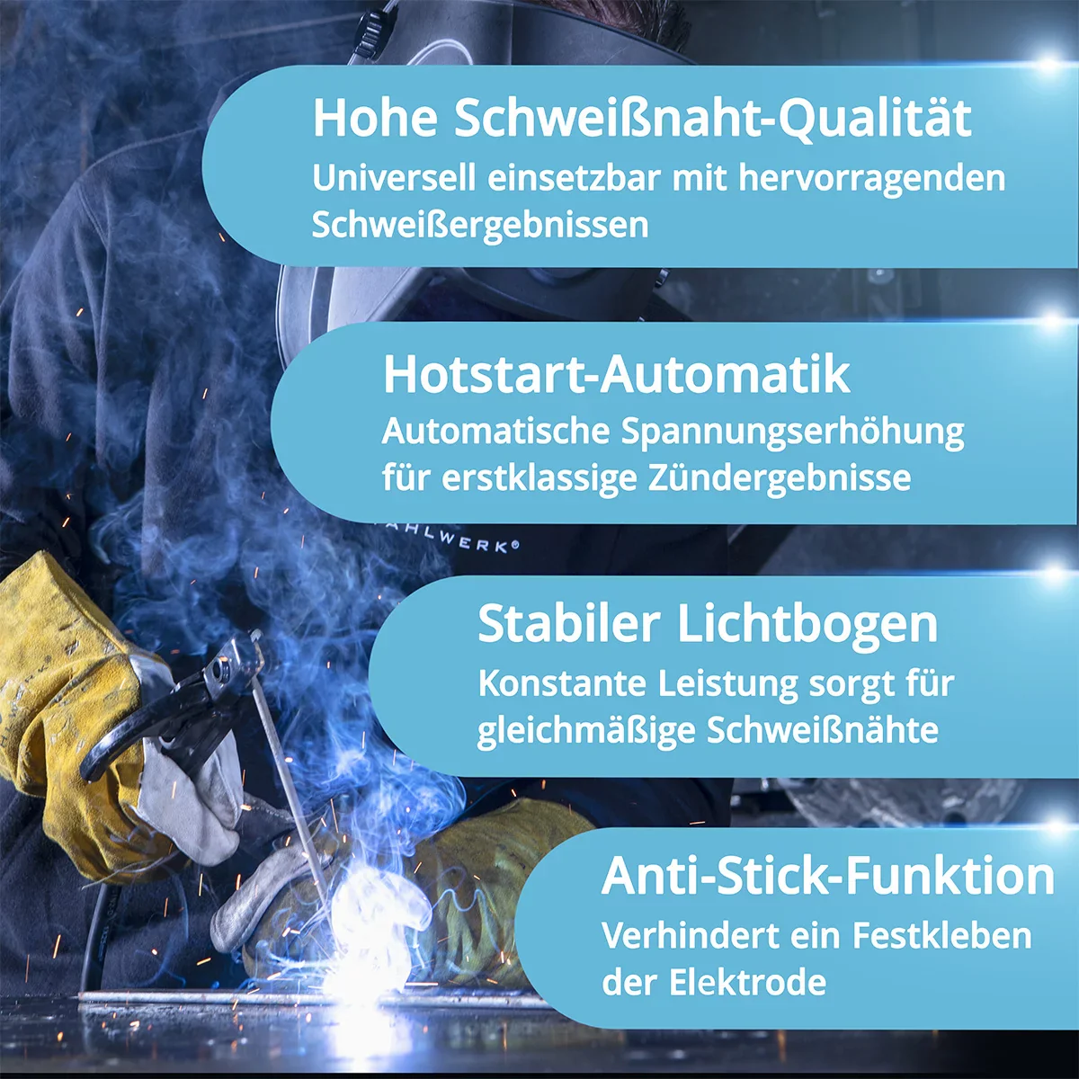 STAHLWERK ARC 160 MD Vollausstattung Elektroden-Schweißgerät - DC MMA, E-Hand, Lift-TIG Welder | Stufenlos regelbar | Echte 160 Ampere | Sehr kompakt und leicht | Hot-Start, Anti-Stick, Smart-Kühlung | IGBT-Technologie - Image 7