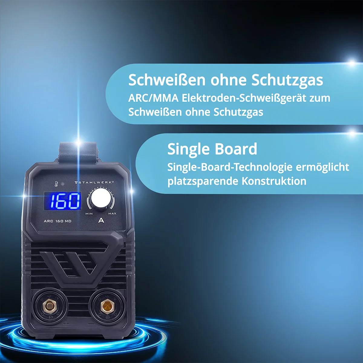 STAHLWERK ARC 160 MD Vollausstattung Elektroden-Schweißgerät - DC MMA, E-Hand, Lift-TIG Welder | Stufenlos regelbar | Echte 160 Ampere | Sehr kompakt und leicht | Hot-Start, Anti-Stick, Smart-Kühlung | IGBT-Technologie - Image 8