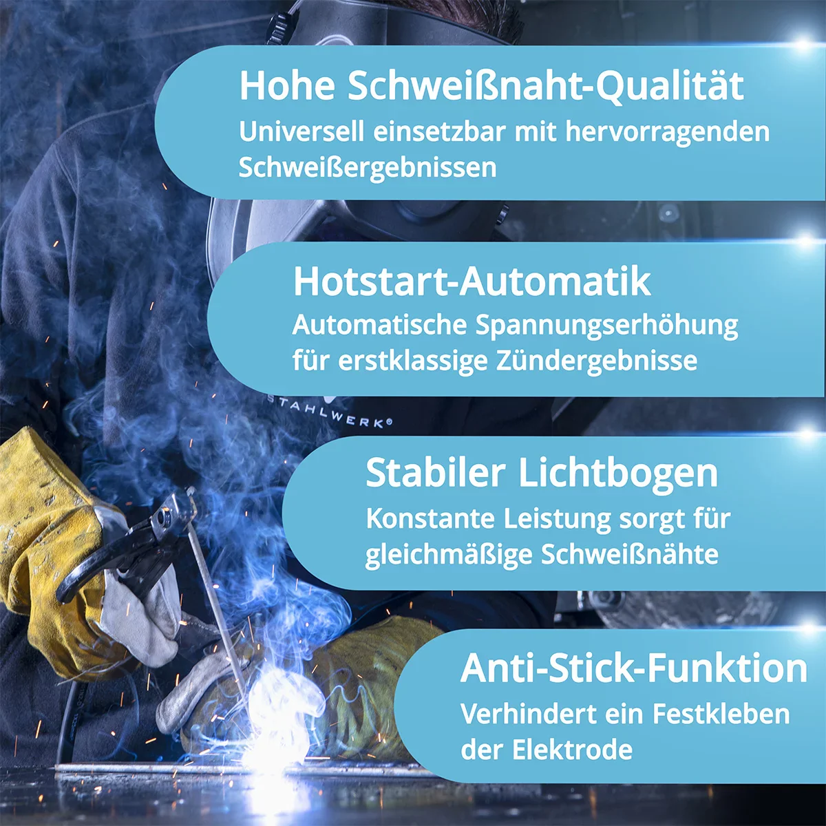 STAHLWERK ARC 200 MD Digital Elektroden-Schweißgerät DC Vollausstattung MMA / E-Hand, Lift-TIG | Echte 200 Ampere | Digital-Display mit Menü | Hotstart, Anti-Stick, ARC-Force, VRD | Smart-Kühlung | IGBT-Technologie - Image 8