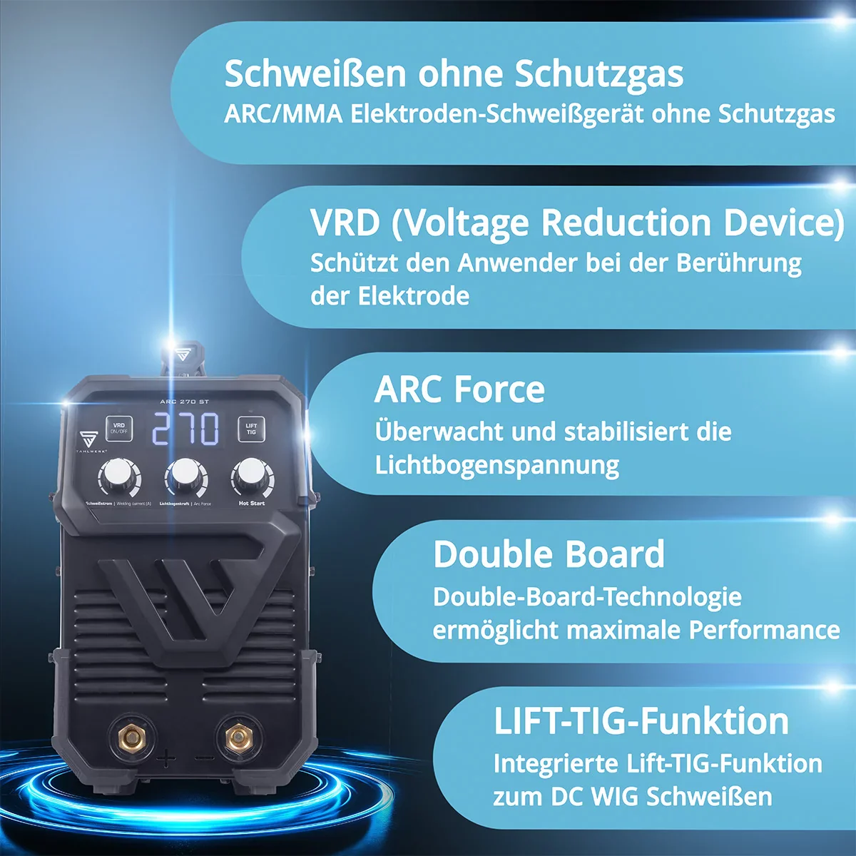 STAHLWERK Schweißgerät ARC-270 ST | E-Hand-Schweißgerät 270 A | MMA- Elektrodenschweißen | Lift-TIG Inverter 400 V | Integrierter Überhitzungsschutz | Smart-Kühlung | Intelligente Temperatursteuerung - Image 5