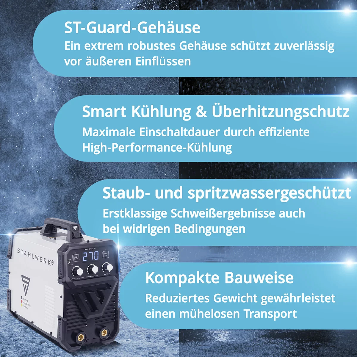 STAHLWERK Schweißgerät ARC-270 ST | E-Hand-Schweißgerät 270 A | MMA- Elektrodenschweißen | Lift-TIG Inverter 400 V | Integrierter Überhitzungsschutz | Smart-Kühlung | Intelligente Temperatursteuerung - Image 7