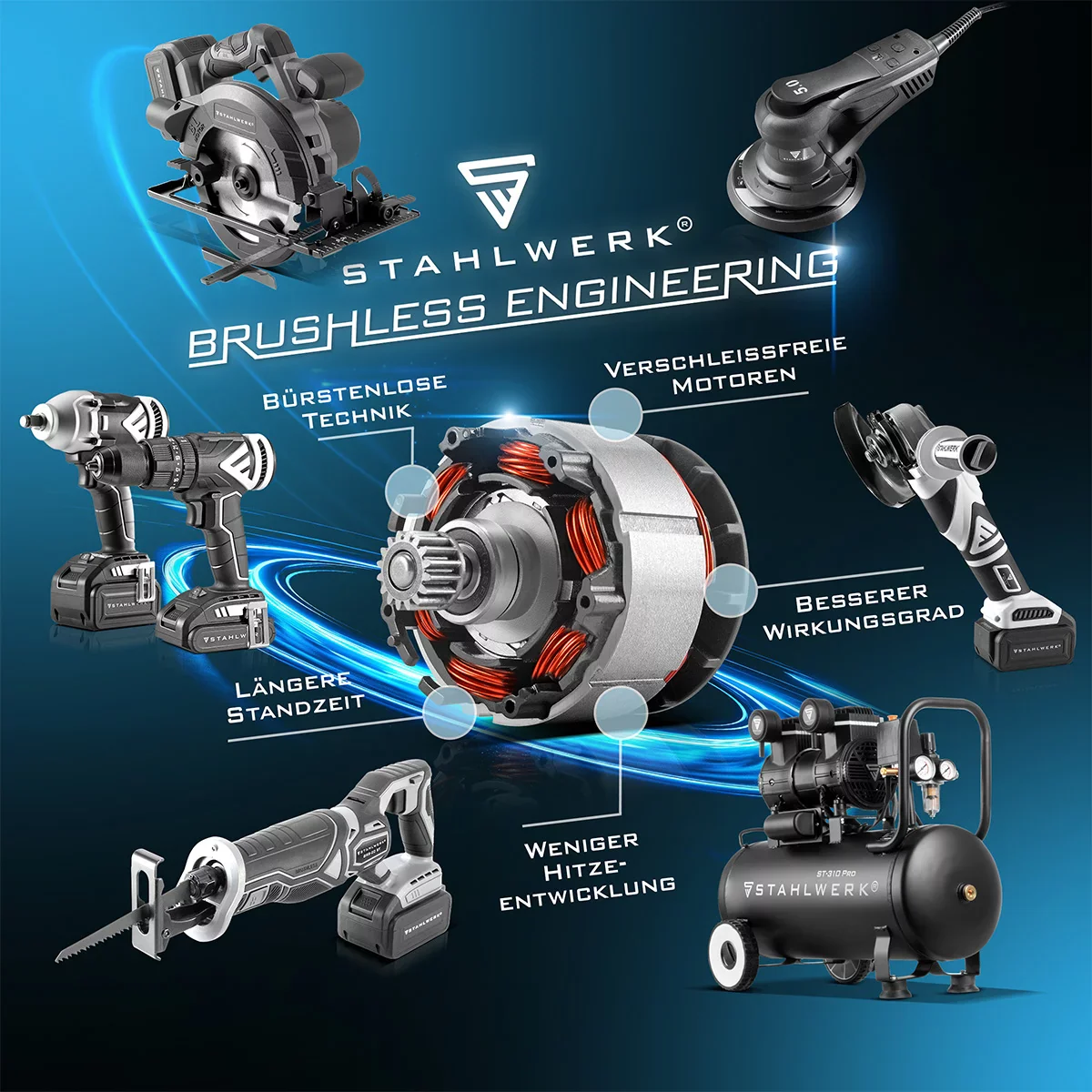 STAHLWERK Brushless Akku Drehschlagschrauber ADS-20 ST Solo | 20 Volt-System | Schlagschrauber | Akkuschrauber | ECHTE 500 Nm Drehmoment | 1/2 Zoll Aufnahme | verschleißfreier Motor | 7 Jahre Garantie - Image 9