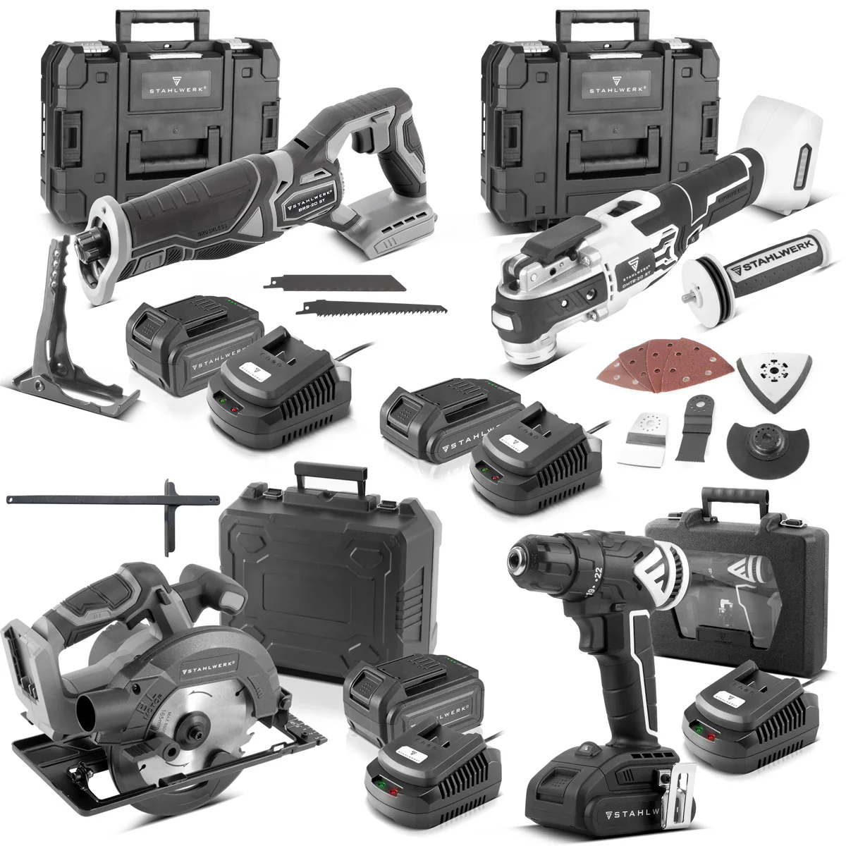STAHLWERK Brushless Akku Set | Handkreissäge AKS-20 ST | Oszillierendes Multifunktionswerkzeug OMTB-20 ST | Säbelsäge BRS-20 ST | Bohrschrauber ABS-18 ST - Image 3