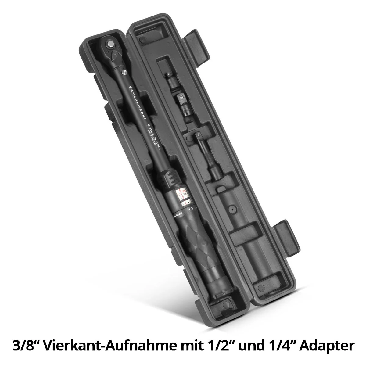 STAHLWERK Drehmomentschlüssel TWS-110 ST 20-110 Nm 3/8“ Umschaltknarre | Ratschenschlüssel | Ratsche | Knarre mit Mikrometerskala inklusive Verlängerungsstange, 1/2“ und 1/4“ Adapter - Image 11