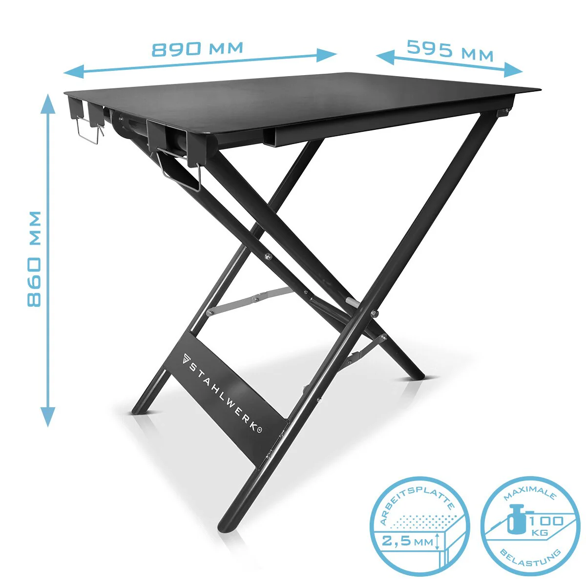 STAHLWERK Klappbarer Schweißtisch FWT-890 ST 890 x 595 mm mobiler Montagetisch mit 100 kg Tragkraft und pulverbeschichteten Beinen - Image 4