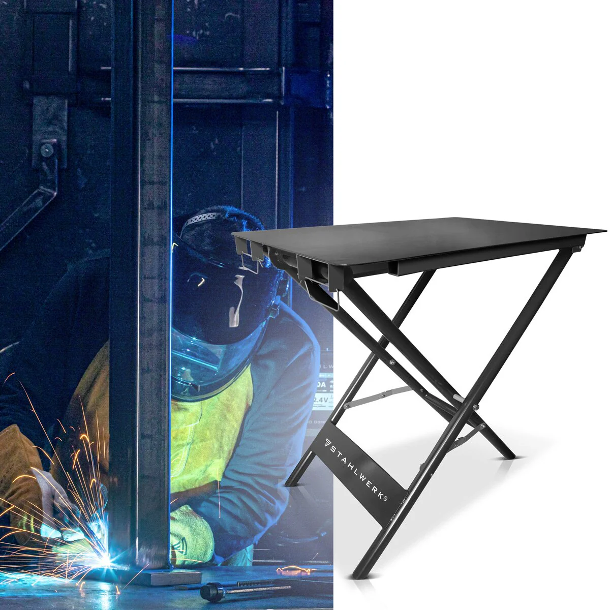 STAHLWERK Klappbarer Schweißtisch FWT-890 ST 890 x 595 mm mobiler Montagetisch mit 100 kg Tragkraft und pulverbeschichteten Beinen - Image 7