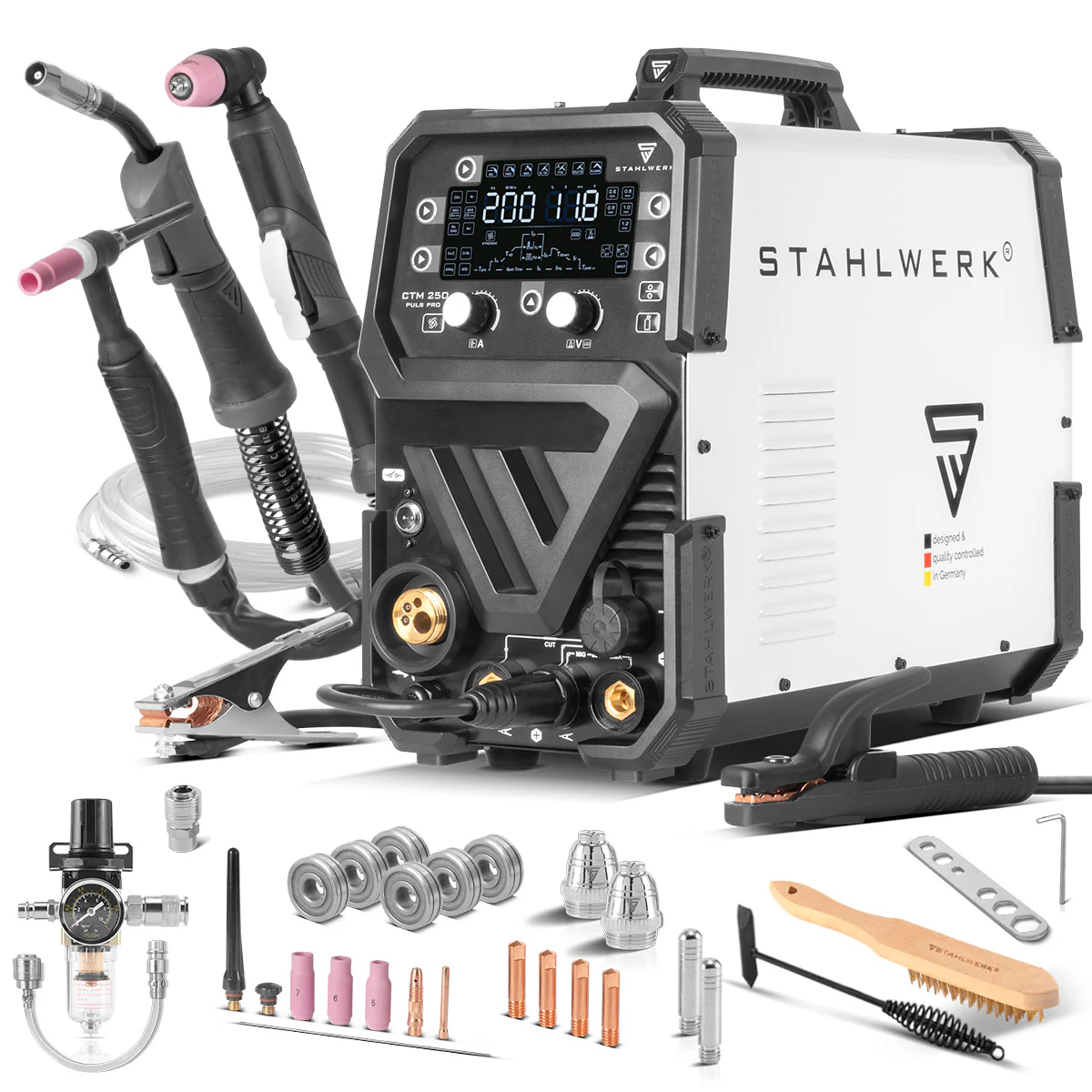 STAHLWERK Kombi-Schweißgerät CTM-250 Puls Pro 6-in-1 Schutzgas-Schweißgerät 200 A | Puls-Funktion | Synergischer Drahtvorschub | Integrierter 45 A Plasmaschneider CUT| WIG | MIG MAG | PULS | MMA| FLUX - Image 3