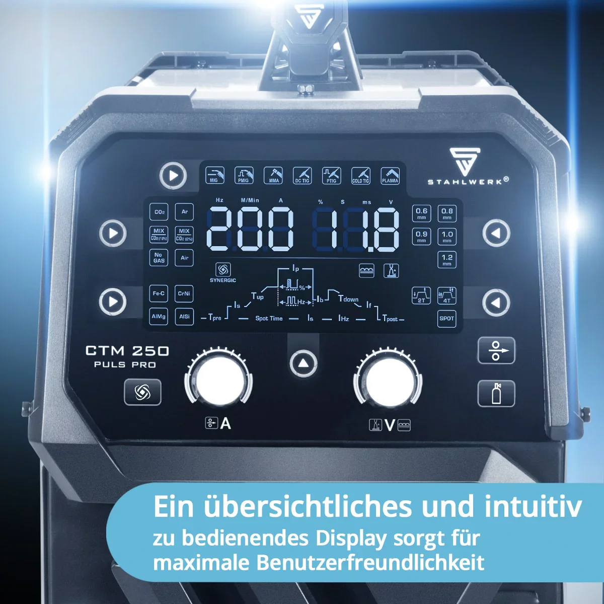 STAHLWERK Kombi-Schweißgerät CTM-250 Puls Pro 6-in-1 Schutzgas-Schweißgerät 200 A | Puls-Funktion | Synergischer Drahtvorschub | Integrierter 45 A Plasmaschneider CUT| WIG | MIG MAG | PULS | MMA| FLUX - Image 4