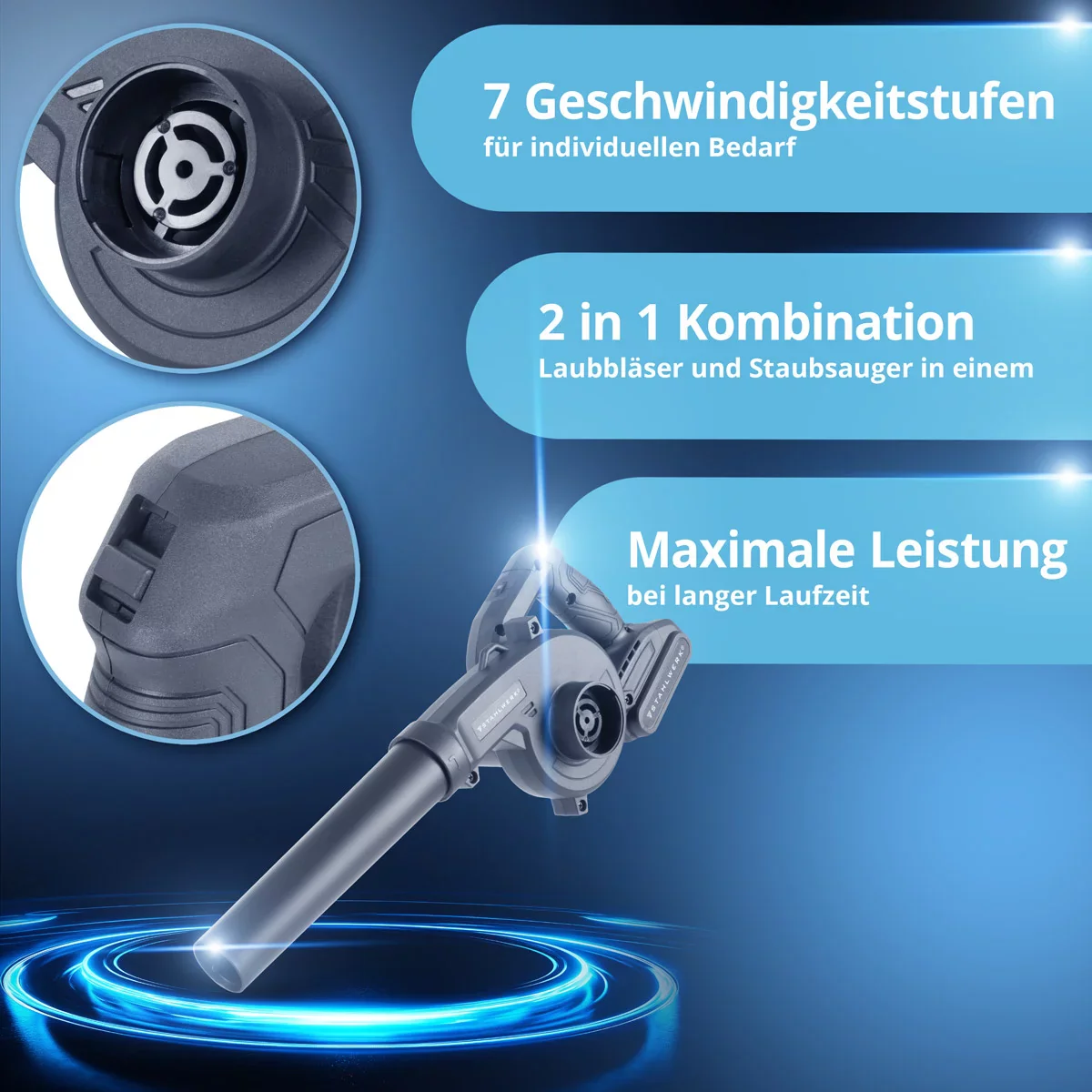 STAHLWERK Mini-Akku-Gebläse MAG-20 ST | 20 Volt Akku-Laubbläser mit 2Ah | Tragbares Universalgebläse für Garten- und Straßenreinigung | Brushless-Laubsauger| Kompaktbläser 98 m/s | 0 - 18.000 U/min - Image 4
