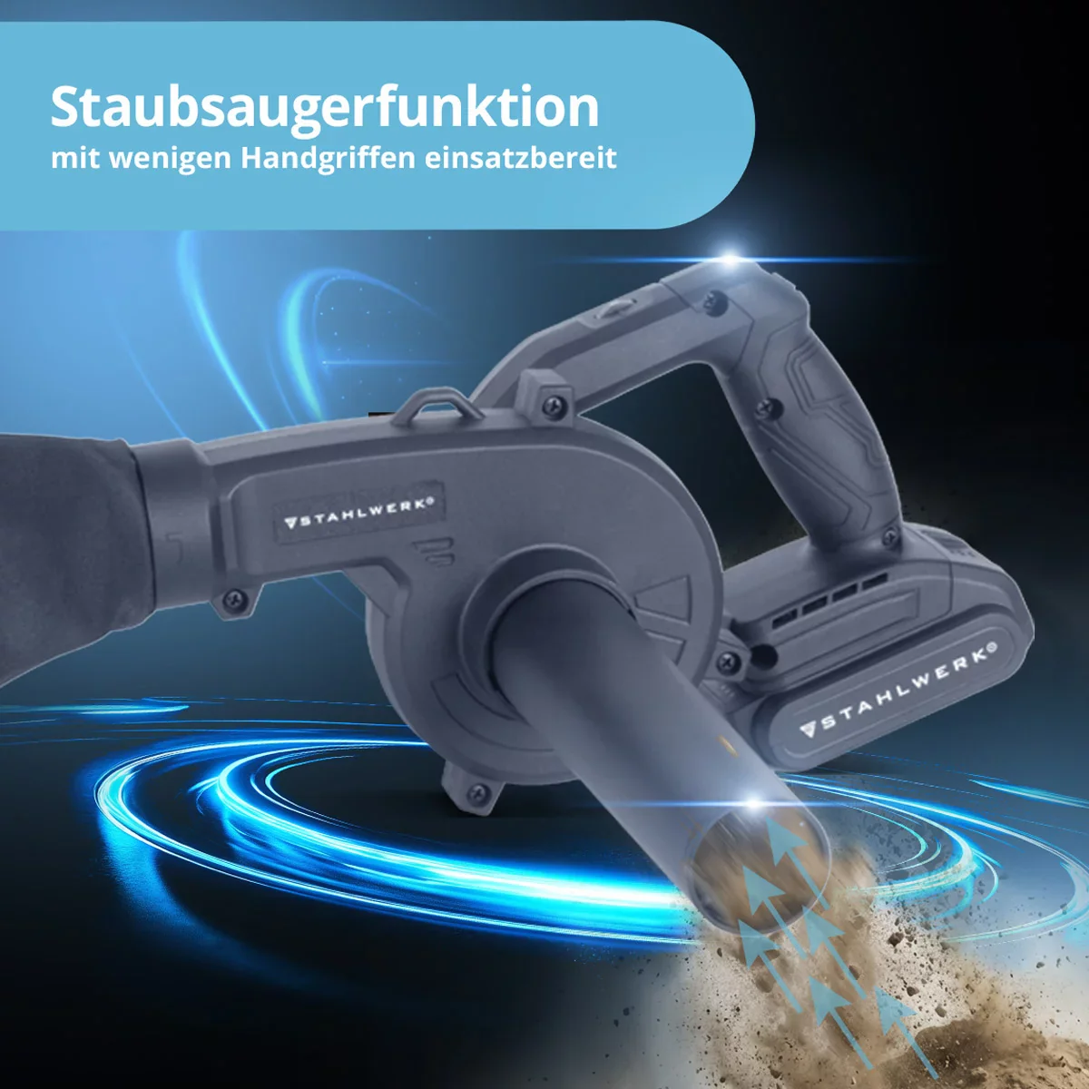 STAHLWERK Mini-Akku-Gebläse MAG-20 ST | 20 Volt Akku-Laubbläser mit 2Ah | Tragbares Universalgebläse für Garten- und Straßenreinigung | Brushless-Laubsauger| Kompaktbläser 98 m/s | 0 - 18.000 U/min - Image 5