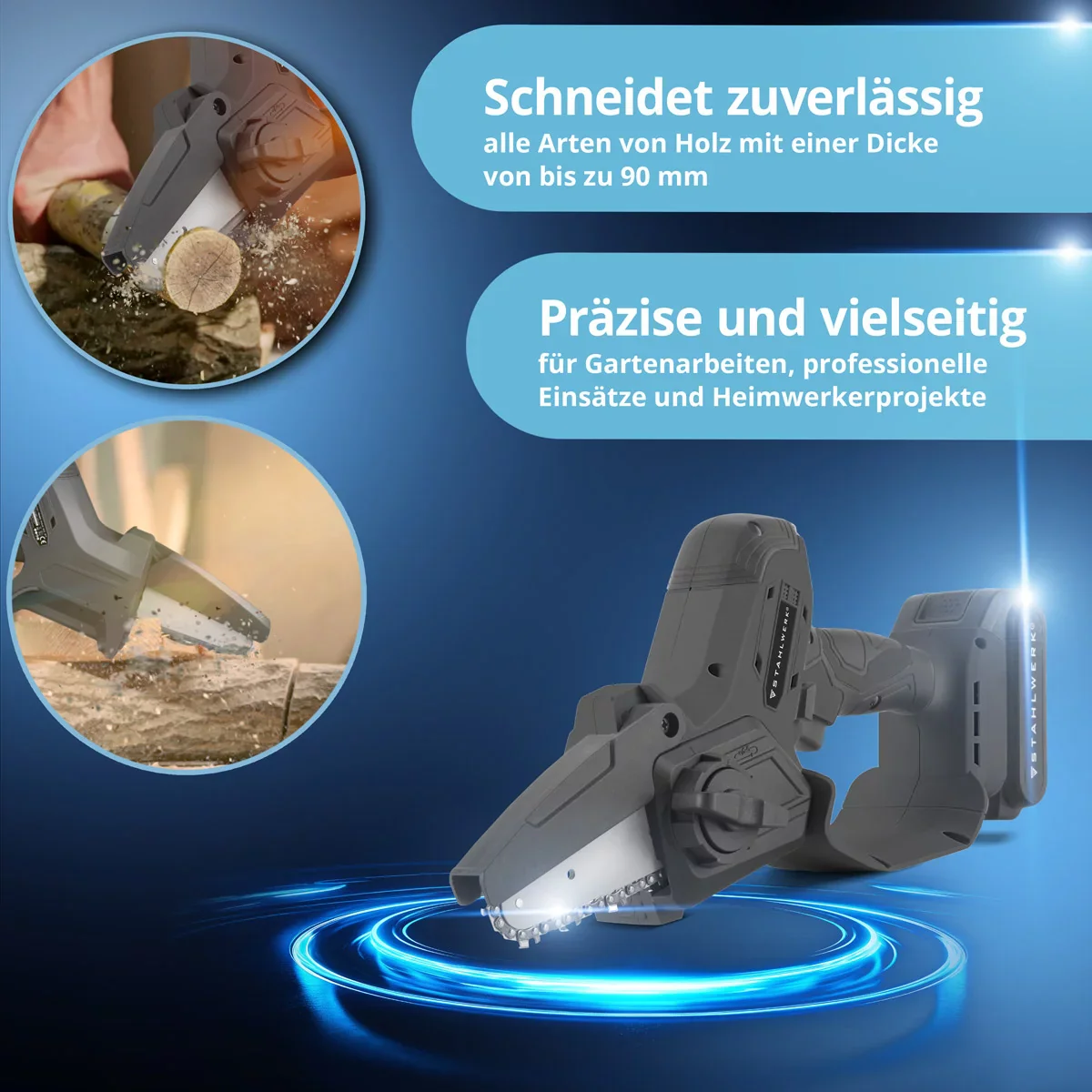 STAHLWERK Mini-Akku-Kettensäge MAK-20 ST mit 2000 mAh Akku | Leistungsstarke Handkettensäge zum Schneiden von Holz aller Art | Elektrische Motorsäge mit Brushless-Technologie | Kompakte Akku-Säge - Image 5