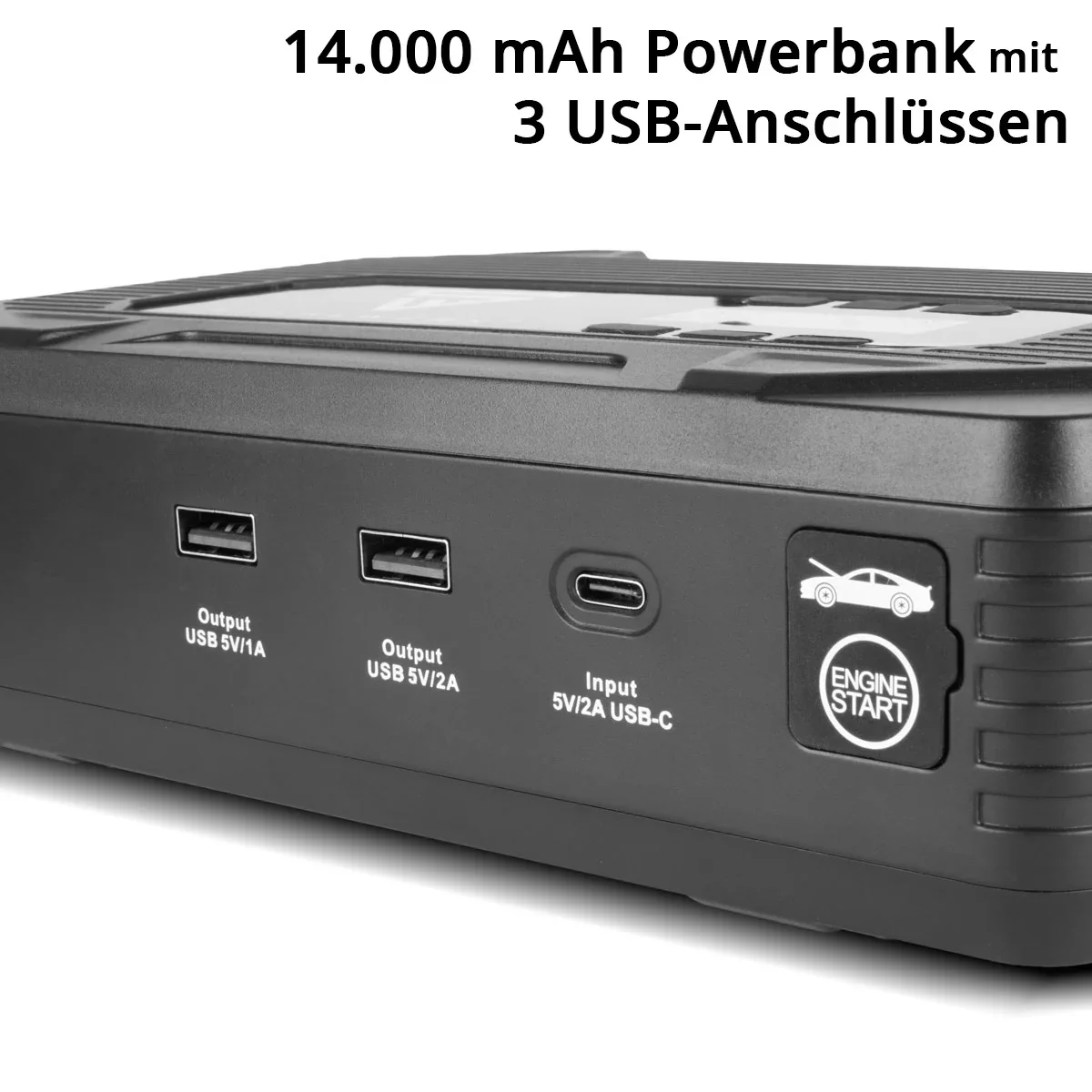 STAHLWERK PB-1400 ST | Powerbank Starthilfe 400 A, 14.000 mAh | Für Benzin- und Dieselmotoren | Mobiler Kompressor mit 3,5 bar Arbeitsdruck und LED-Leuchte | USB-Ladegerät und Starthilfe in einem - Image 5