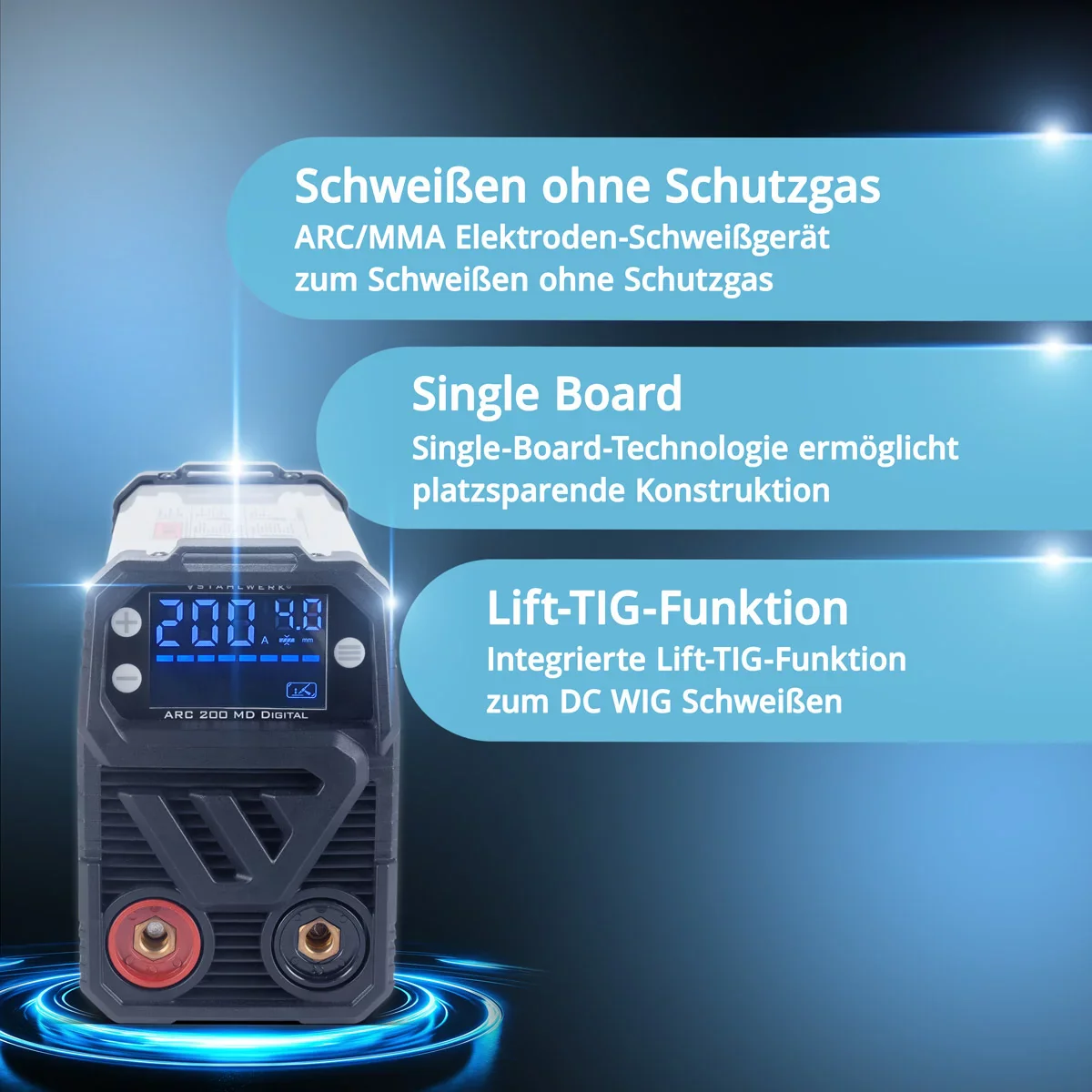 STAHLWERK Schweißgerät ARC 200 MD Digital - DC MMA | E-Hand | Lift-TIG Inverter mit 200 Ampere, Digital-Display, IGBT Technologie und Single-Board - Image 5