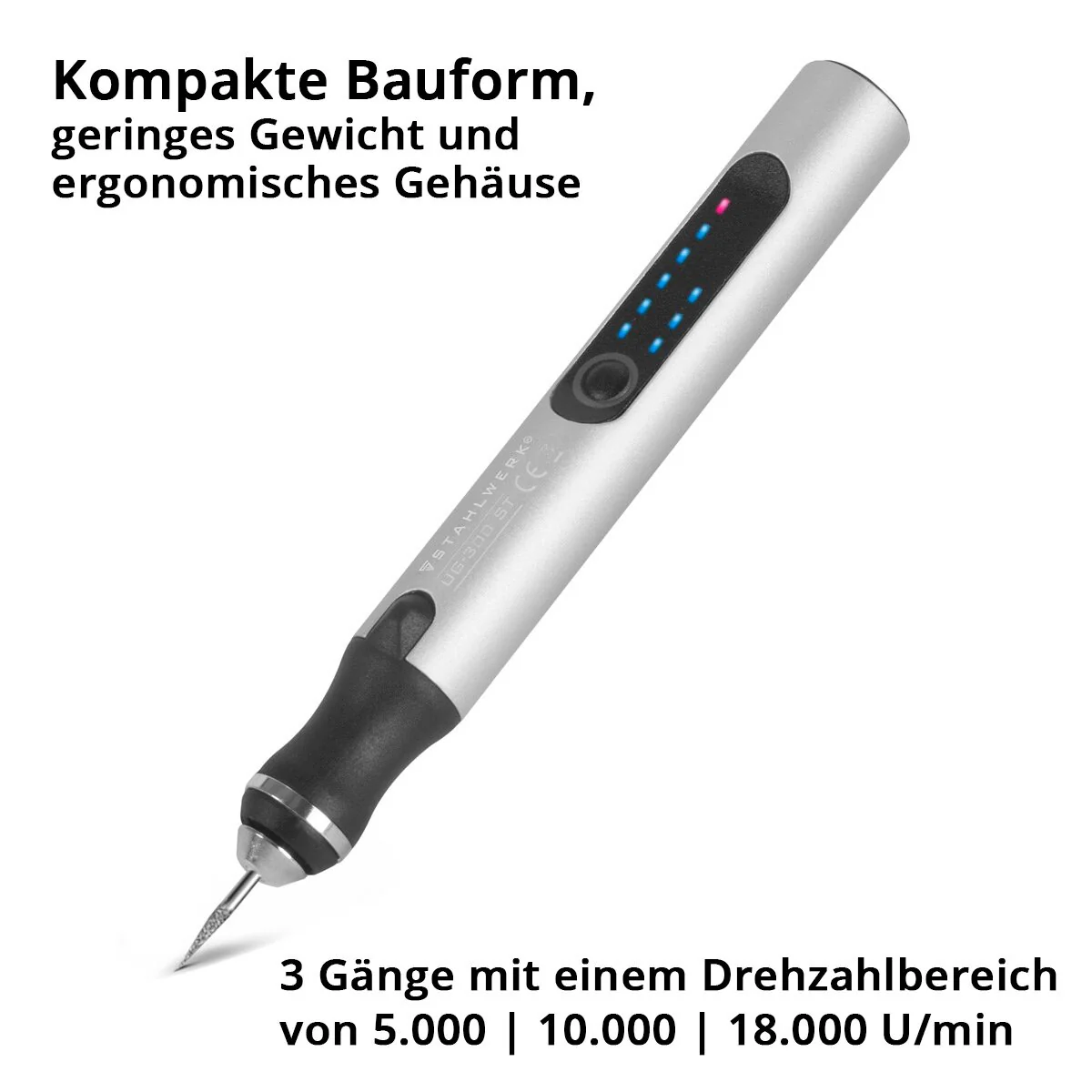 STAHLWERK USB-Gravierstift UG-300 ST mit 8 W Akku-Gravierer | Gravurstift | Graviergerät | Gravurgerät | Fräser | Gravurwerkzeug mit 3 Gängen und bis zu 18.000 U/min für präzise Graveurarbeiten - Image 5