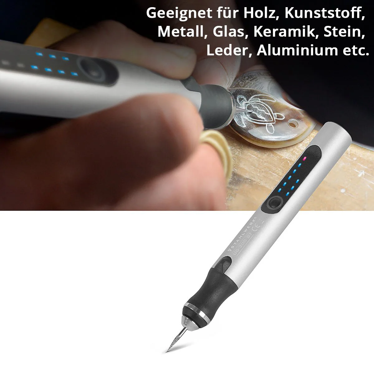 STAHLWERK USB-Gravierstift UG-300 ST mit 8 W Akku-Gravierer | Gravurstift | Graviergerät | Gravurgerät | Fräser | Gravurwerkzeug mit 3 Gängen und bis zu 18.000 U/min für präzise Graveurarbeiten - Image 7
