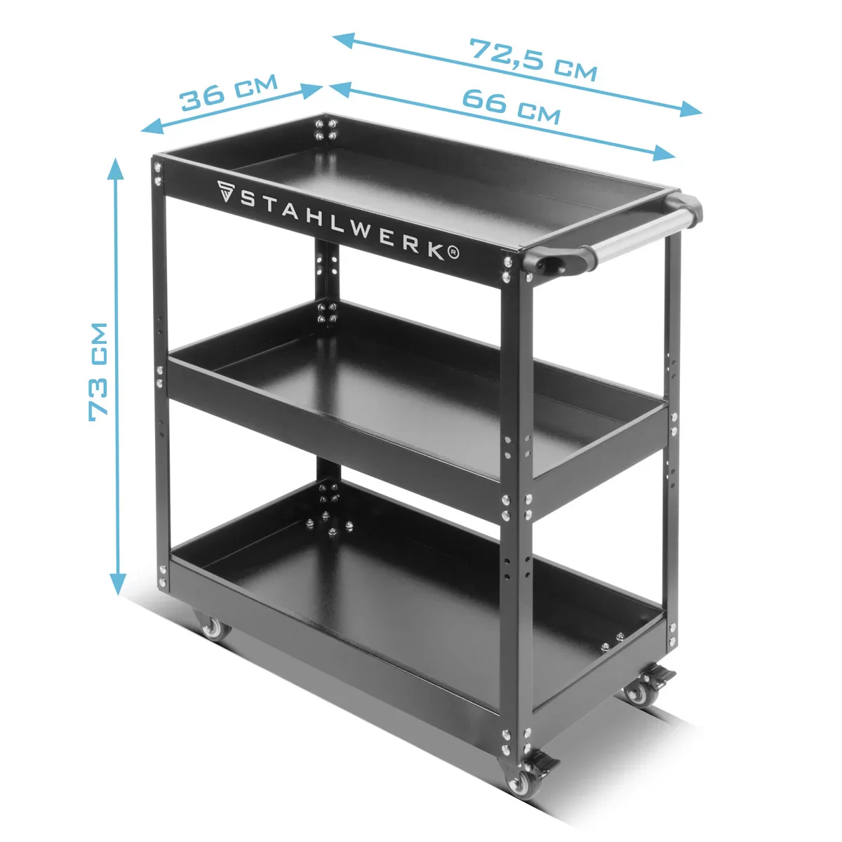 STAHLWERK Werkzeugwagen ST-730 Werkstattwagen | Rollwagen | Transportwagen | Montagewagen | Plattformwagen | Etagenwagen mit 3 Ladeflächen - Image 8
