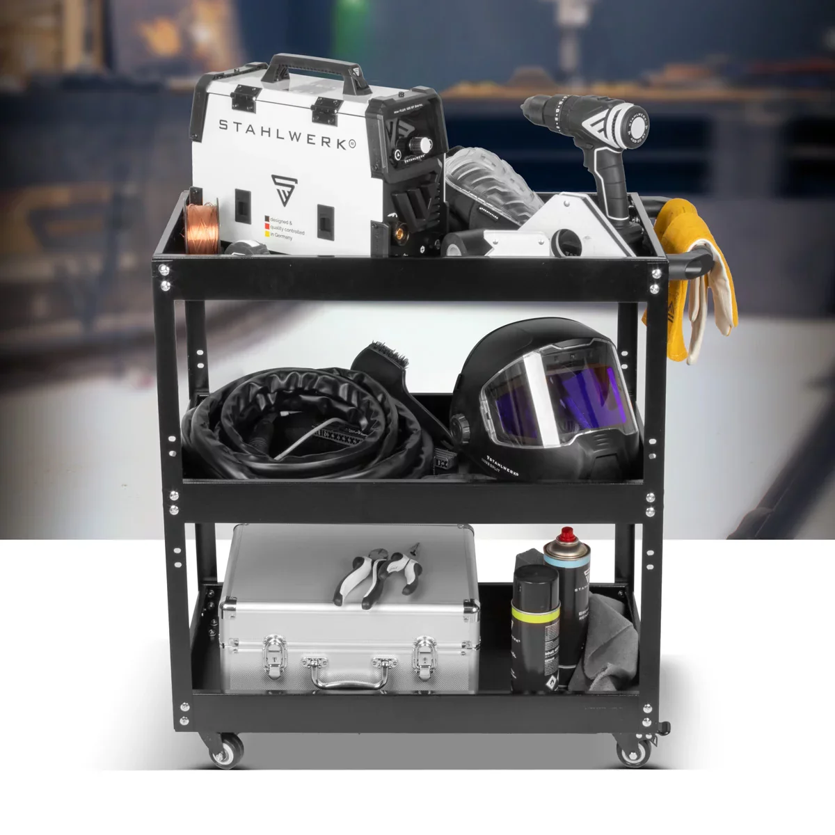 STAHLWERK Werkzeugwagen ST-730 Werkstattwagen | Rollwagen | Transportwagen | Montagewagen | Plattformwagen | Etagenwagen mit 3 Ladeflächen - Image 9