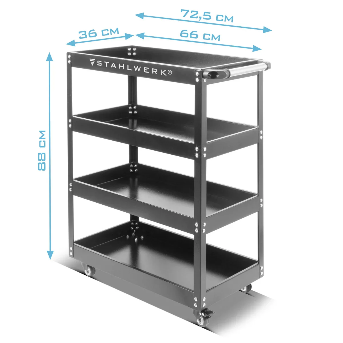 STAHLWERK Werkzeugwagen ST-875 Werkstattwagen | Rollwagen | Transportwagen | Montagewagen | Plattformwagen | Etagenwagen mit 4 Ladeflächen - Image 7