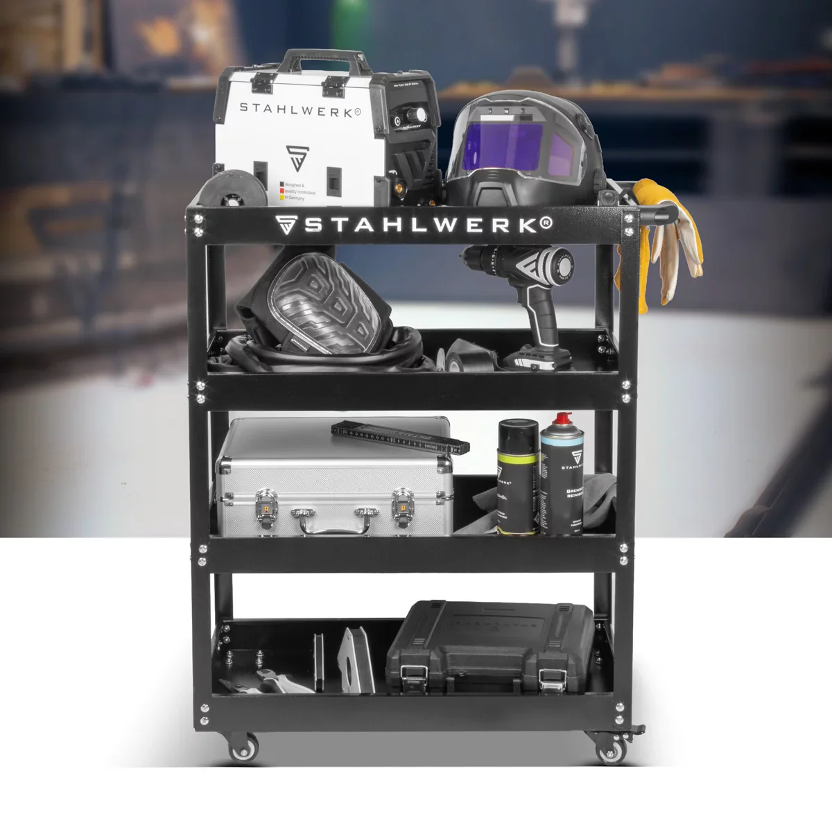 STAHLWERK Werkzeugwagen ST-875 Werkstattwagen | Rollwagen | Transportwagen | Montagewagen | Plattformwagen | Etagenwagen mit 4 Ladeflächen - Image 8