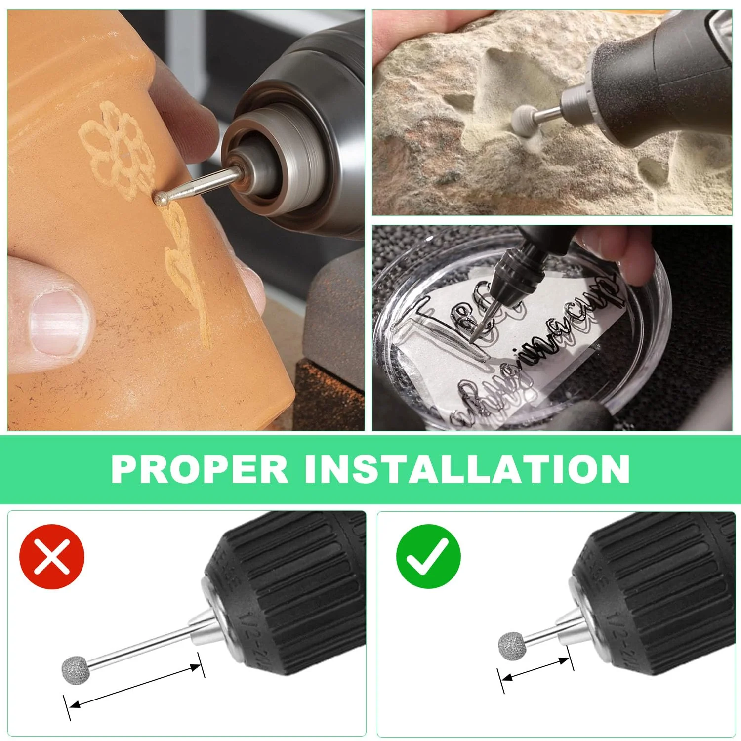 USB-Gravierstift 50 Stück Diamant Fräser Set, Diamant Fräser für Stein, Glas, Keramik, Schnitzen, Schleifen, Polieren, Gravieren, Bohren, Silber - Image 4