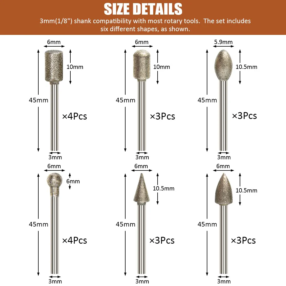 USB-Gravierstift Zubehör 20 Stück Diamant Fräser Set Universell - Image 3
